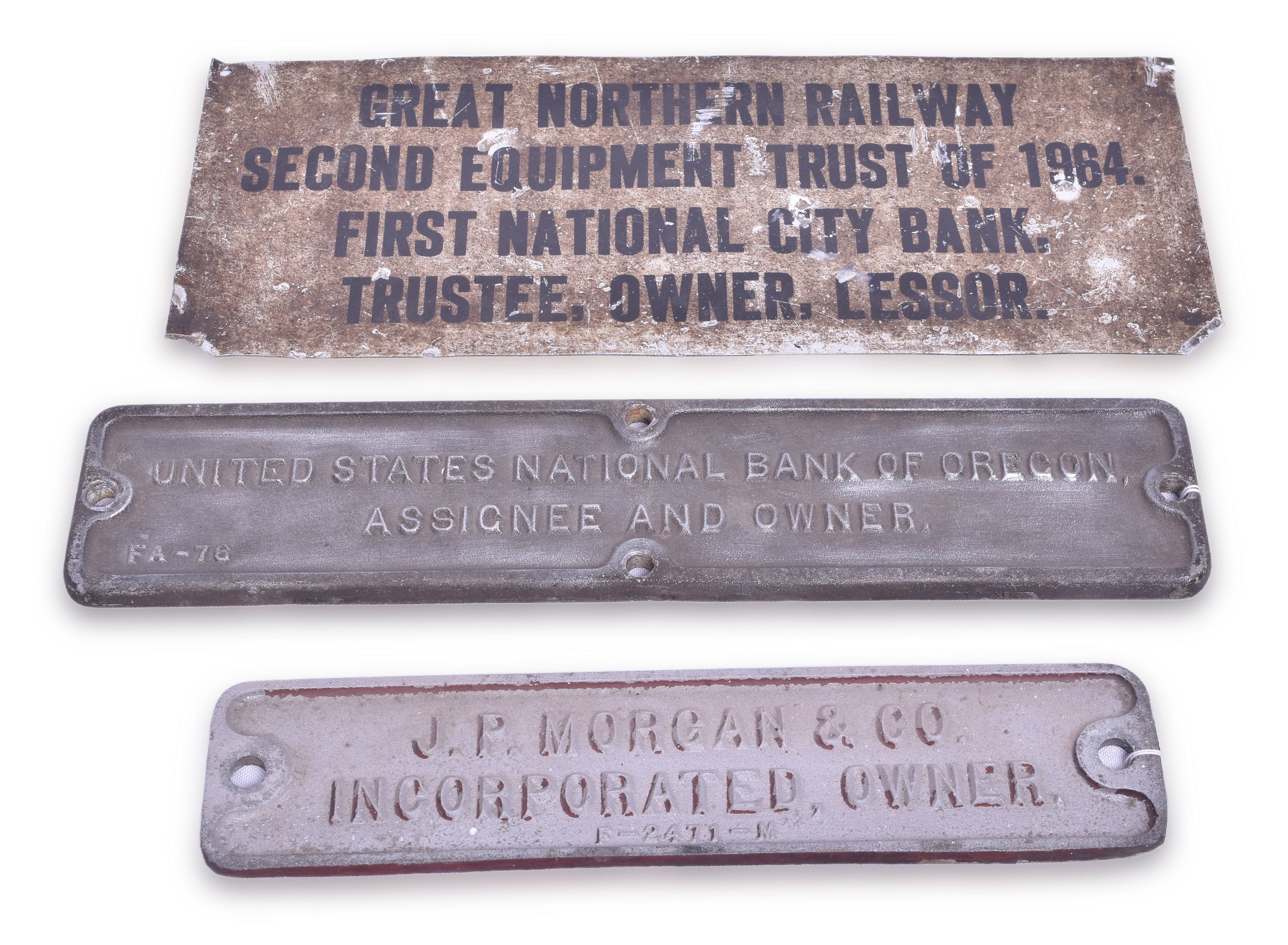 4363 - Three Railroad Trust Plates - J.P. Morgan, Great Northern, First National Bank thumbnail
