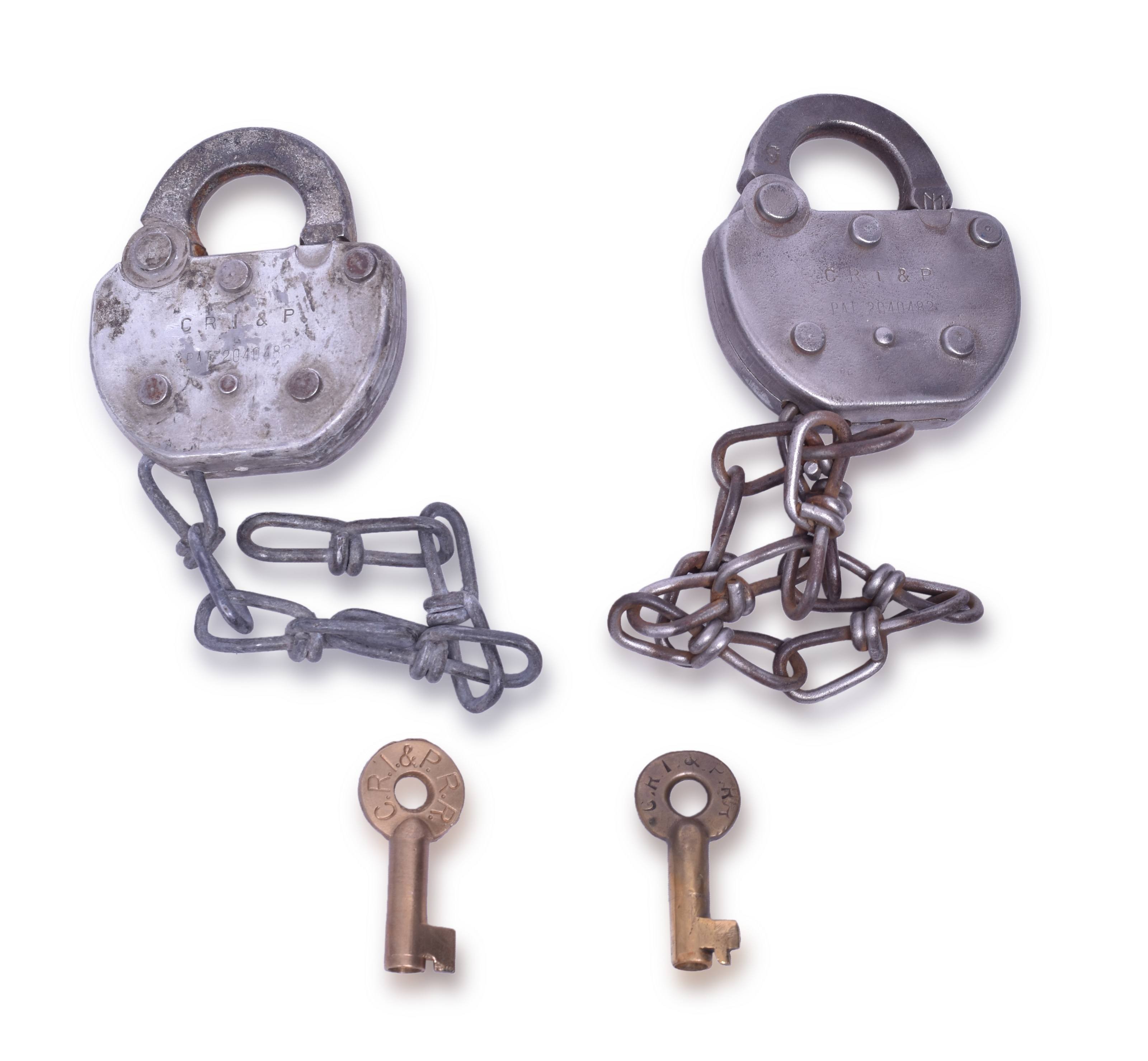 4384 - Pair of Adlake Rock Island Railroad Locks with Keys thumbnail