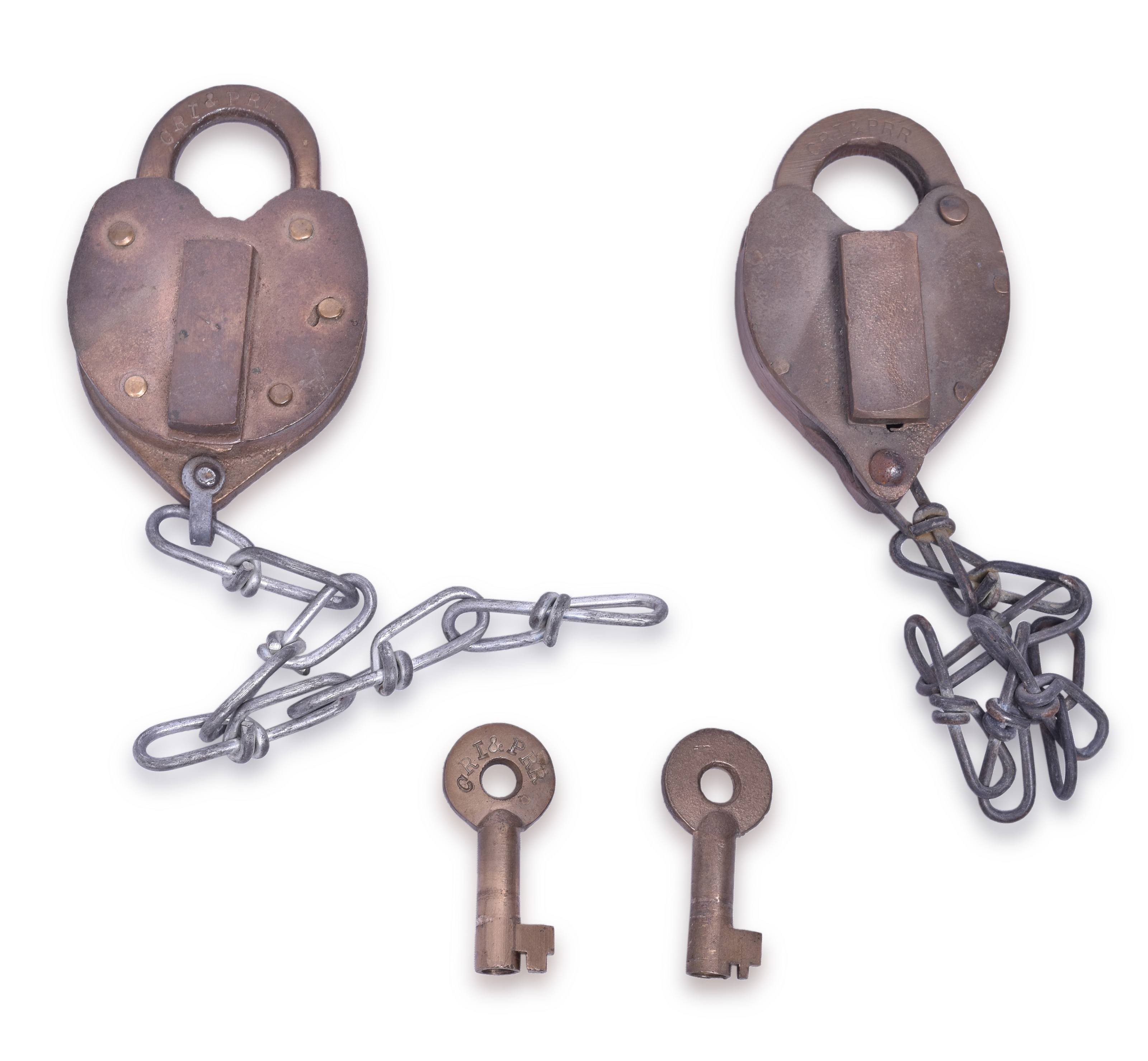 4386 - Pair of Rock Island Brass Heart Shaped Locks w/ Keys thumbnail