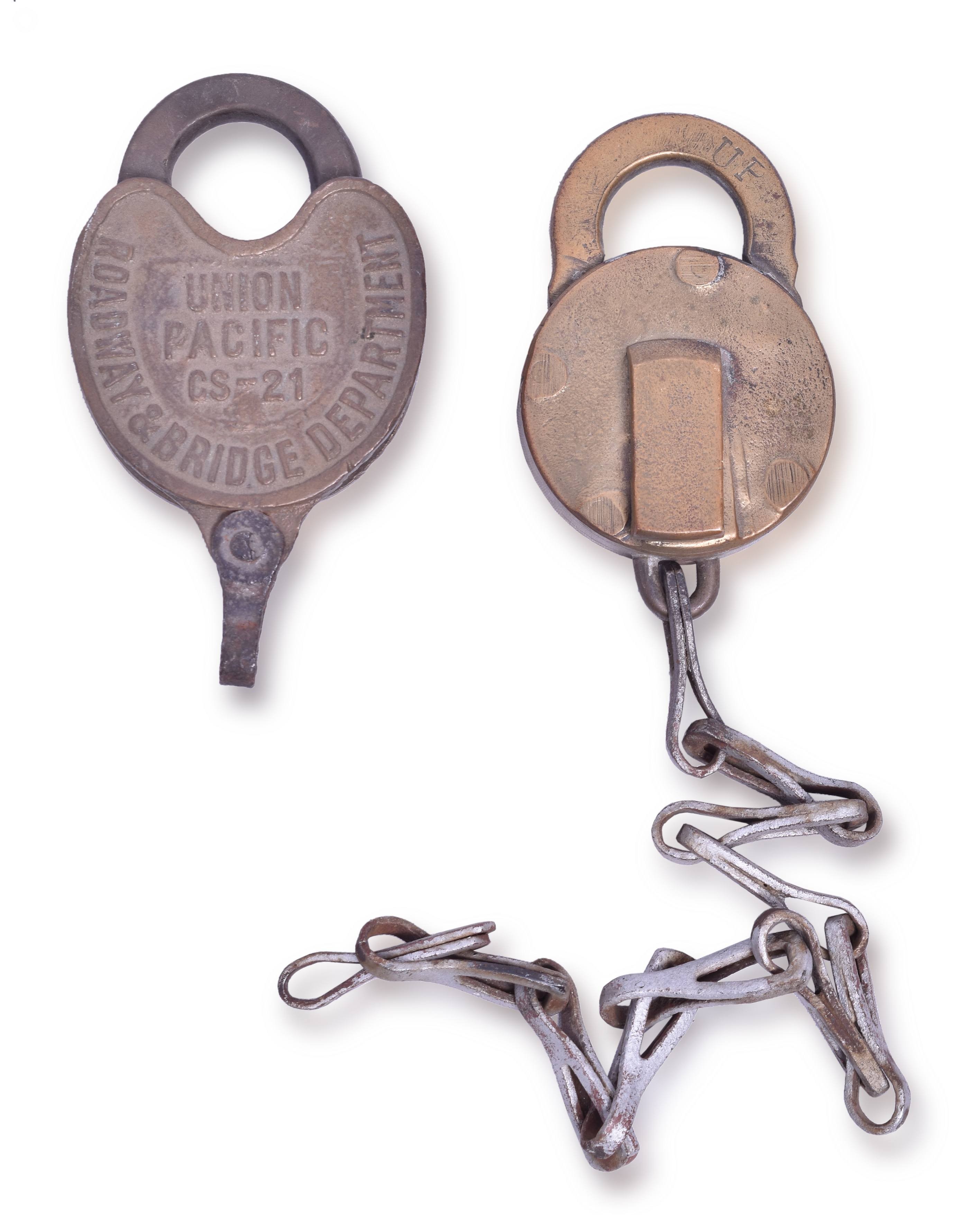 4390 - Pair of Union Pacific Railroad Locks - Adlake Road and Bridgeway and Ames Sword thumbnail