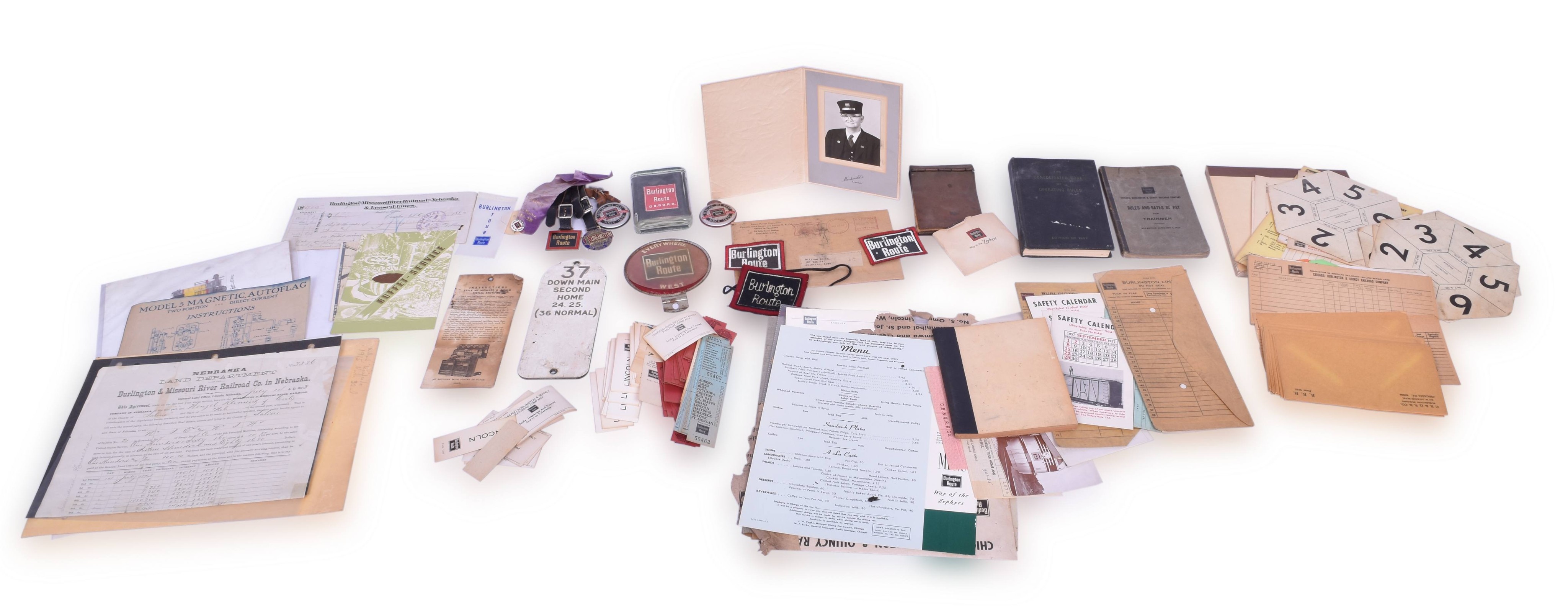 4395 - Group of CB&Q / Burlington Railroad Memorabilia - Reflector, Patches, Paperweight, and more. thumbnail