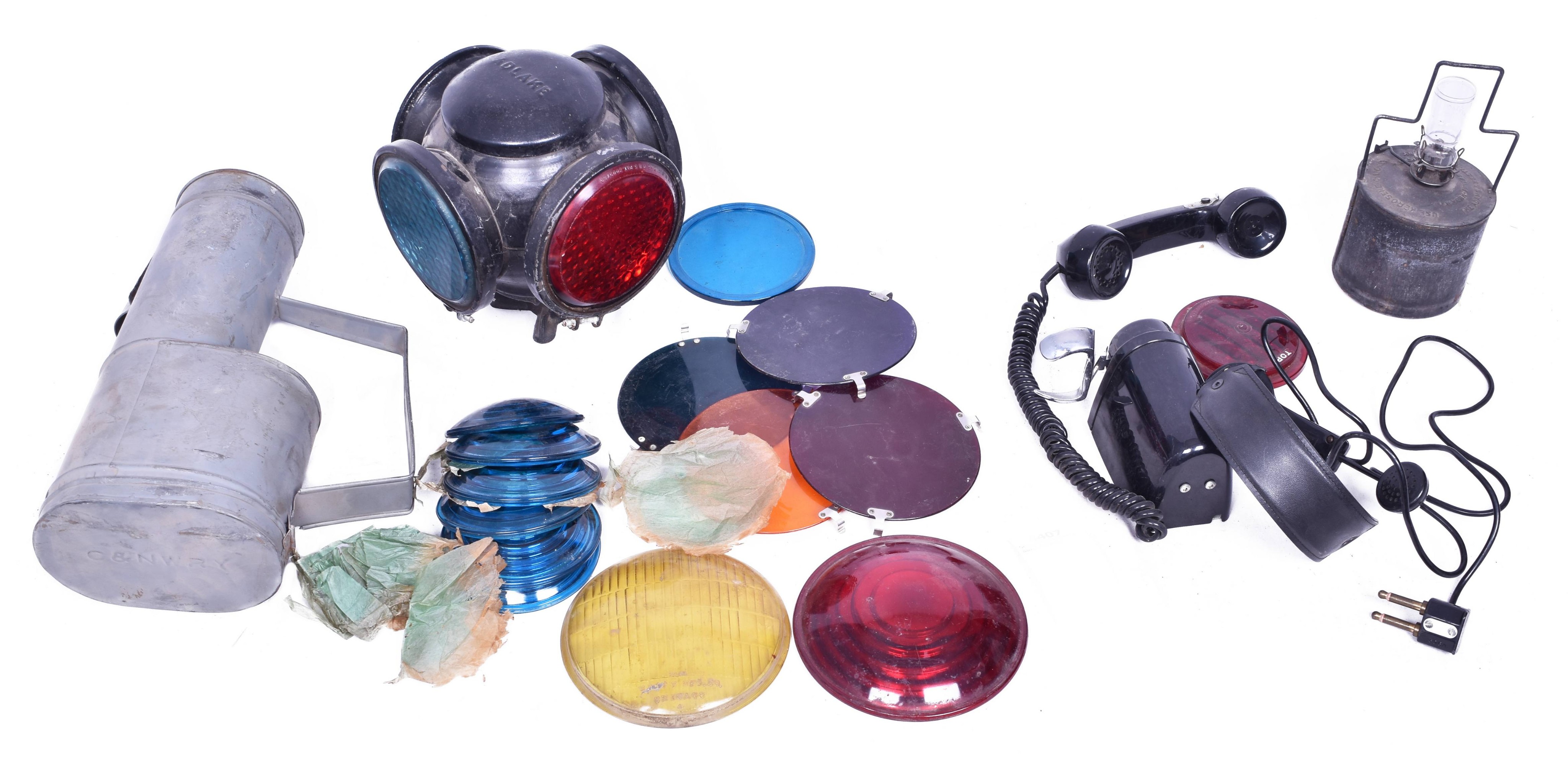 4407 - Group of Railroad Lamp Lens, Switch Lamp, Flag Kit, and More thumbnail