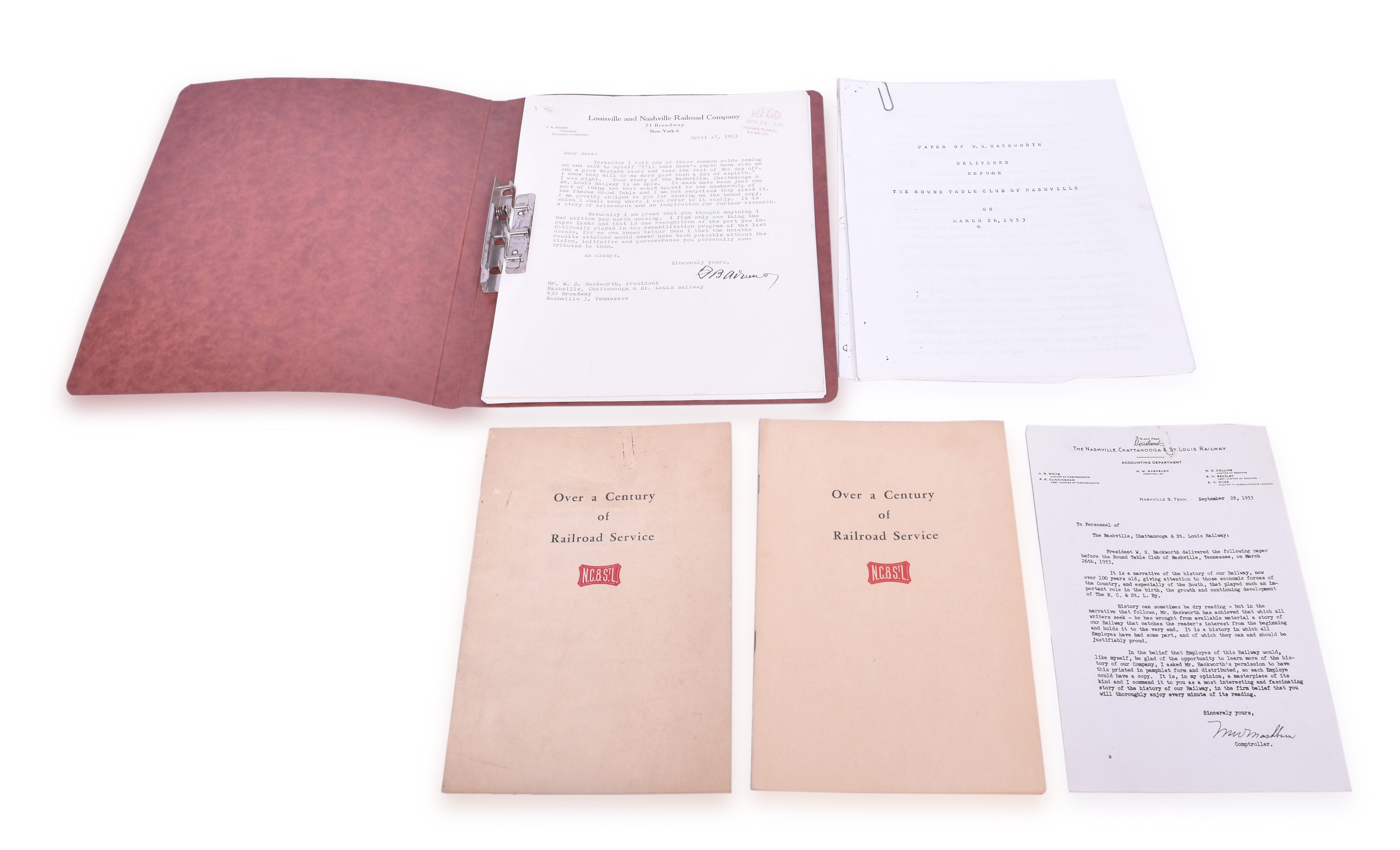 19 - W.S. Hackworth Nashville Chattanooga & St. Louis Railway 1953 History Speech - Original Bound, and more. thumbnail