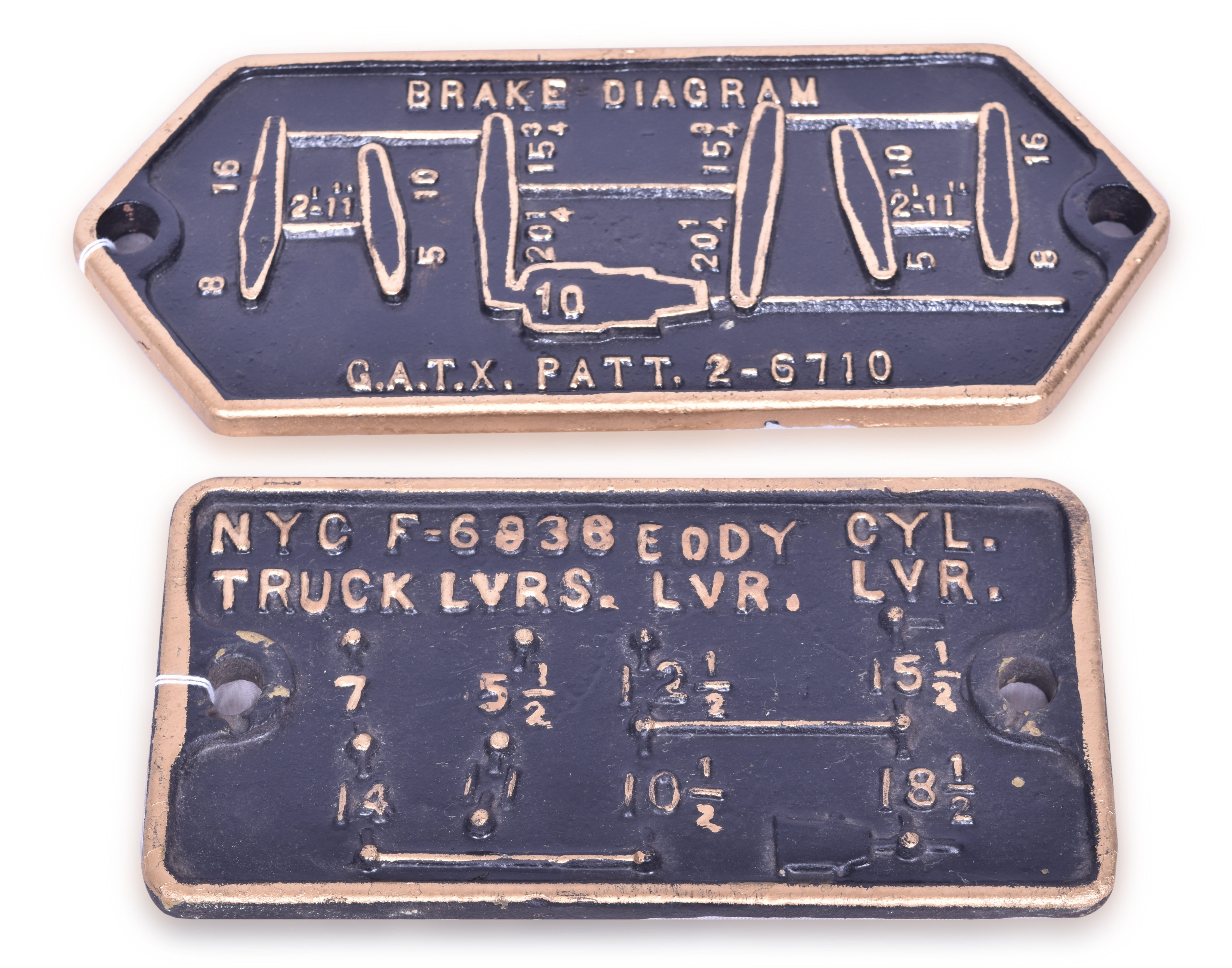 30 - Pair of New York Central and GATX Airbrake Diagram and Truck Lever Plates thumbnail