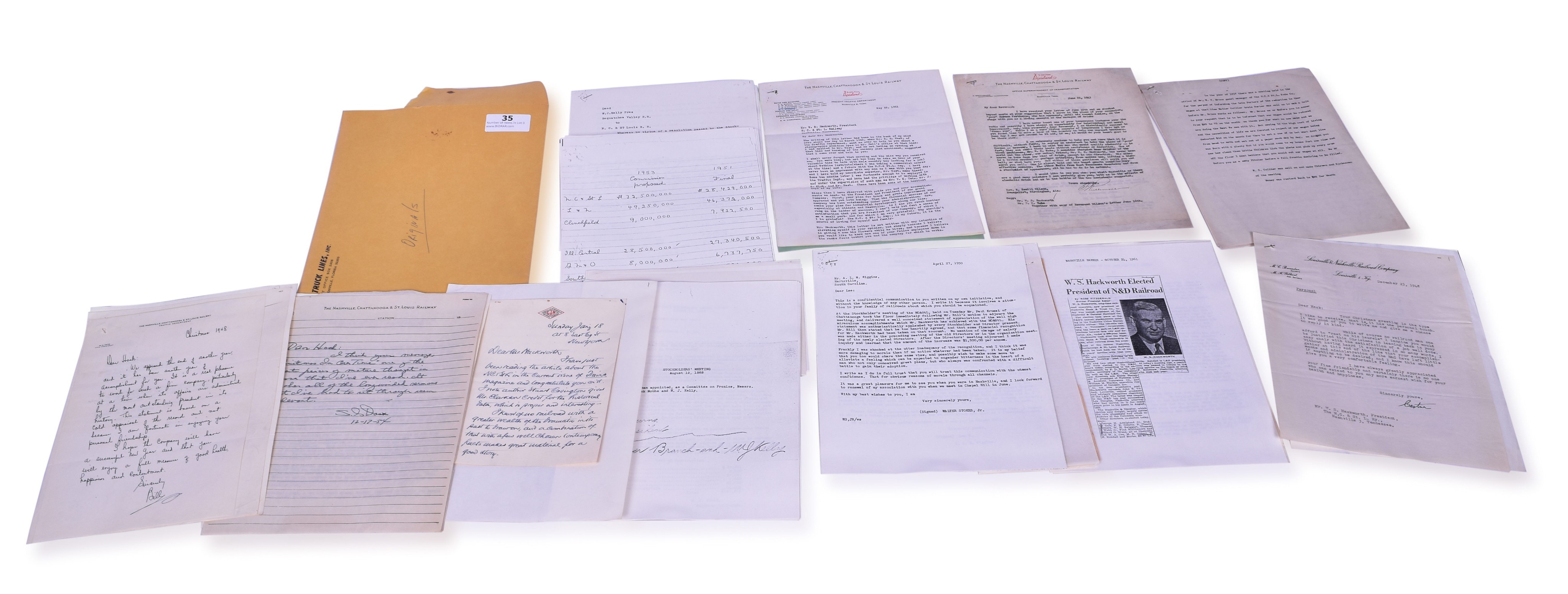 35 - Fourteen Letters from the personal file of W.S. Hackworth President of the Nashville Chattanooga & St. Louis Railway thumbnail