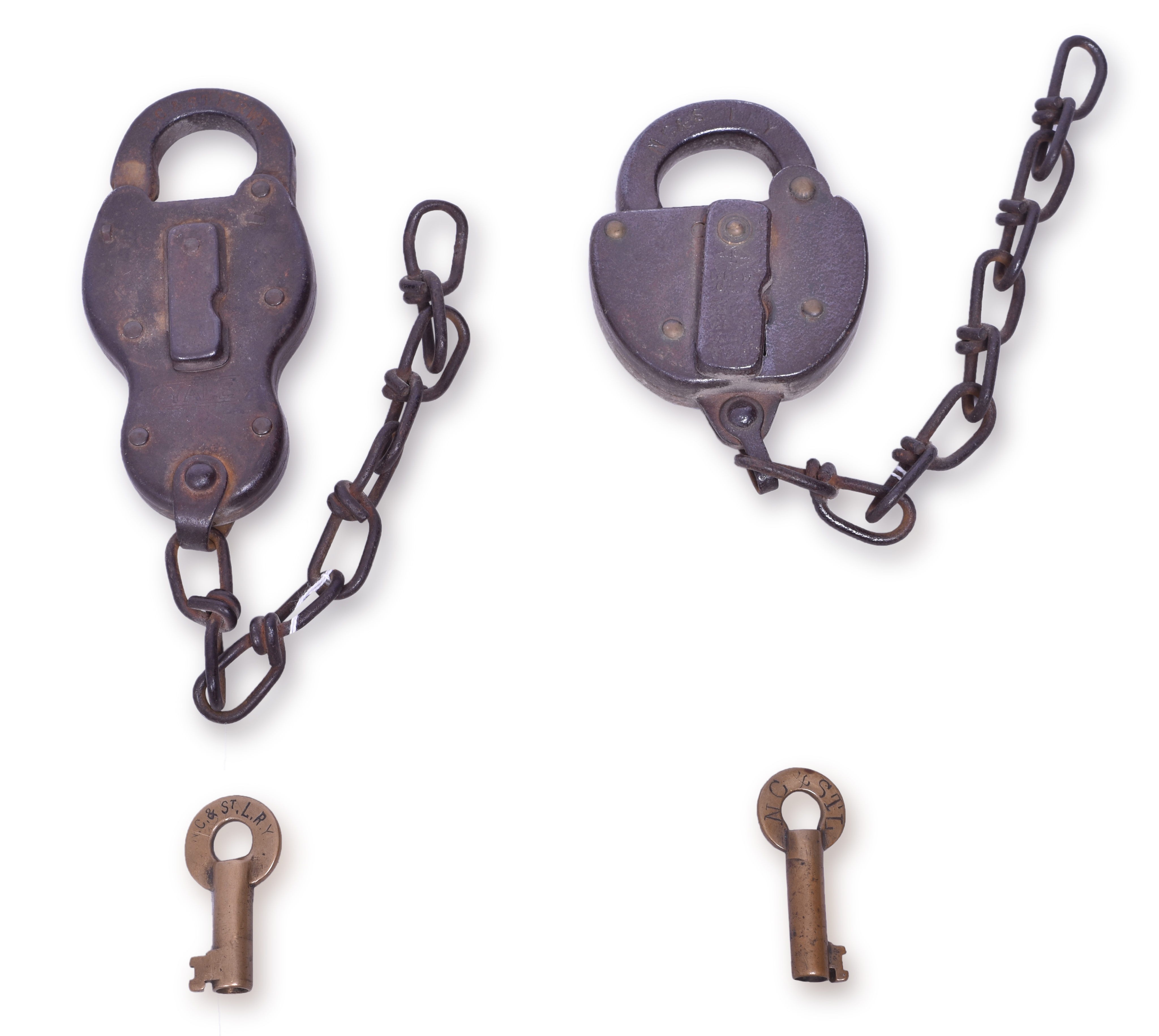45 - Pair of Nashville Chattanooga & St. Louis Railway Steel Locks with Brass Keys - Yale and F&S thumbnail