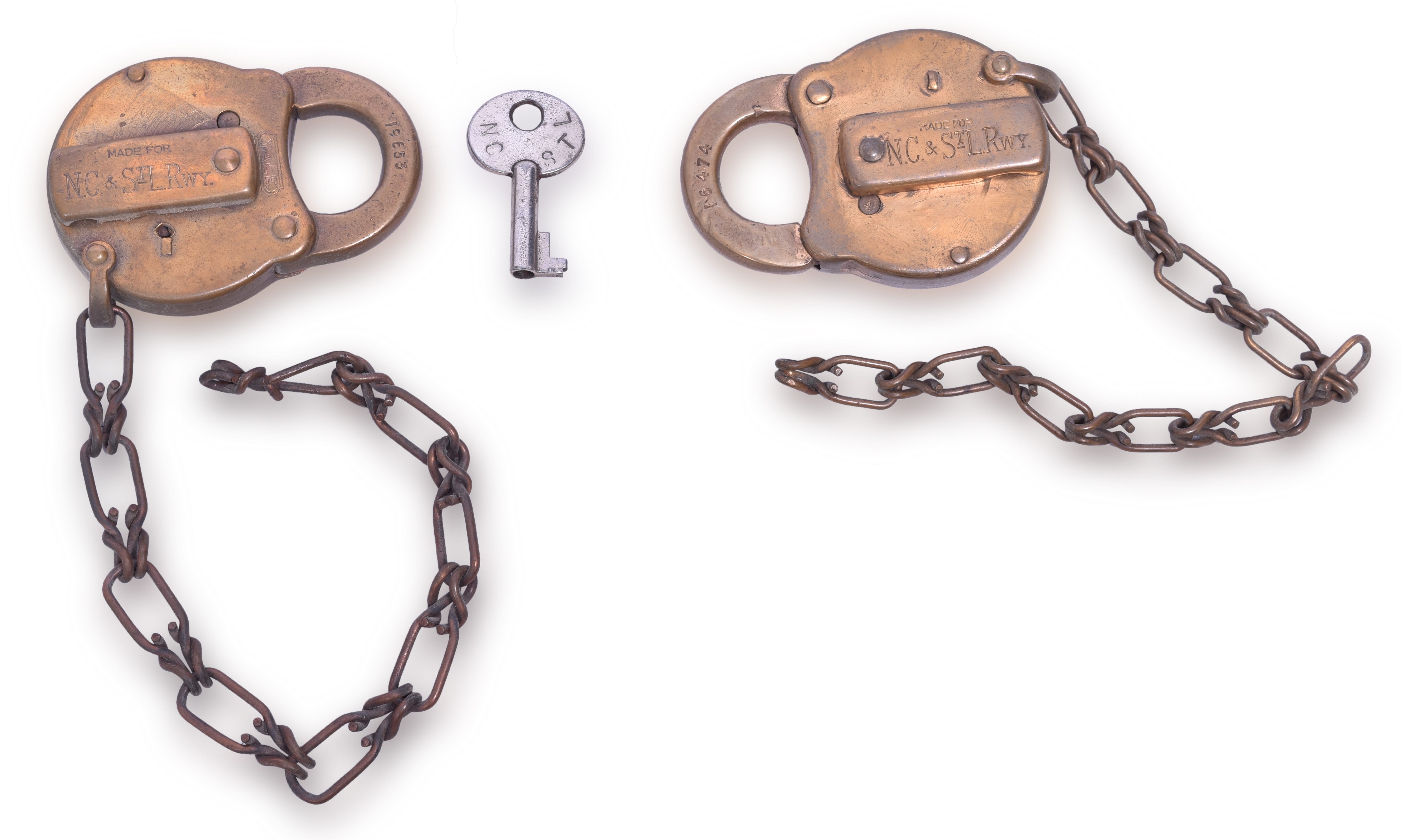 61 - Pair of Yale Nashville Chattanooga & St. Louis Railway Brass Locks thumbnail