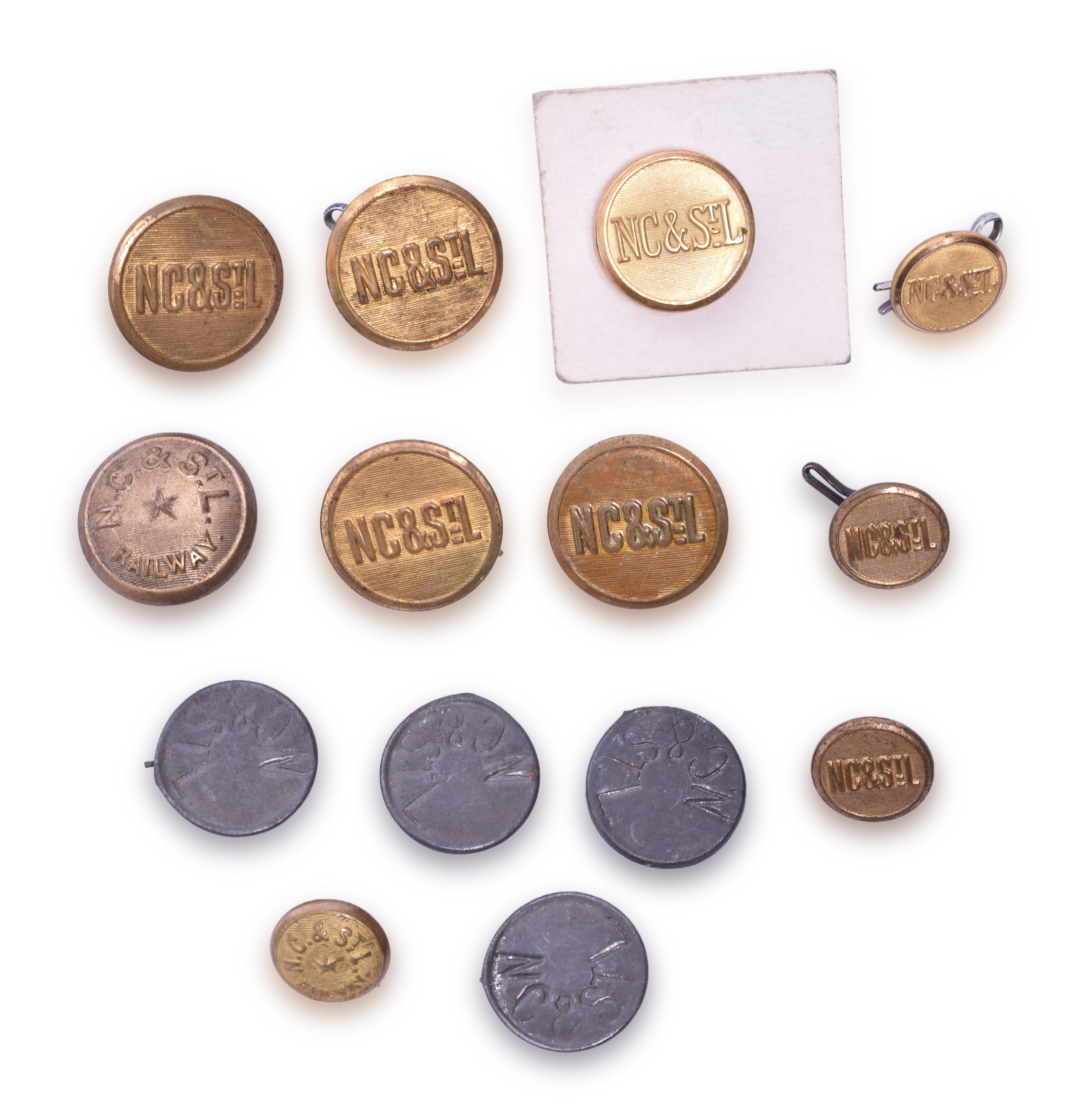 71 - Fourteen Nashville Chattanooga & St. Louis Railway Uniform Buttons - Brass and Steel thumbnail