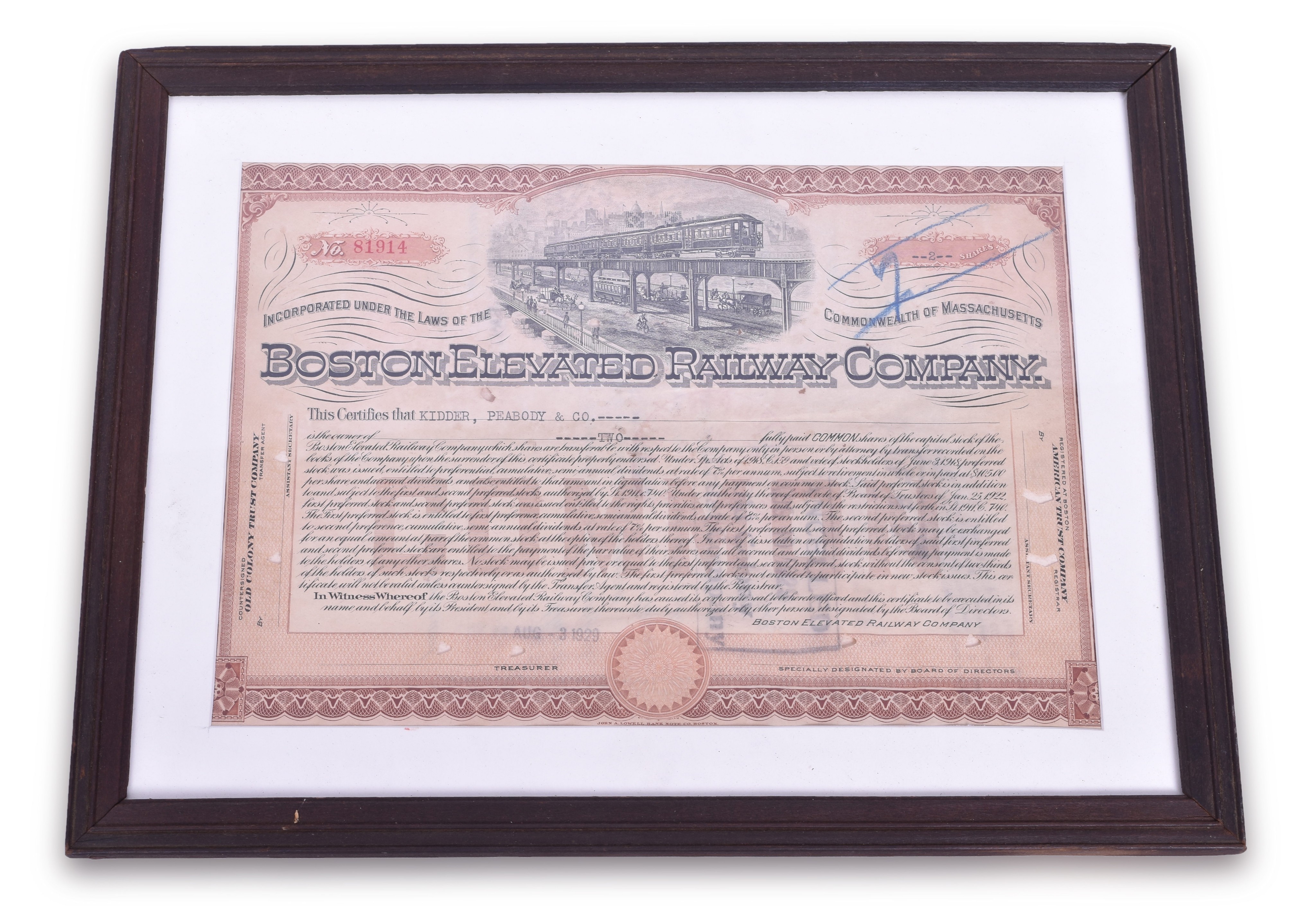 102 - Boston Elevated Railway 1929 Stock Certificate thumbnail