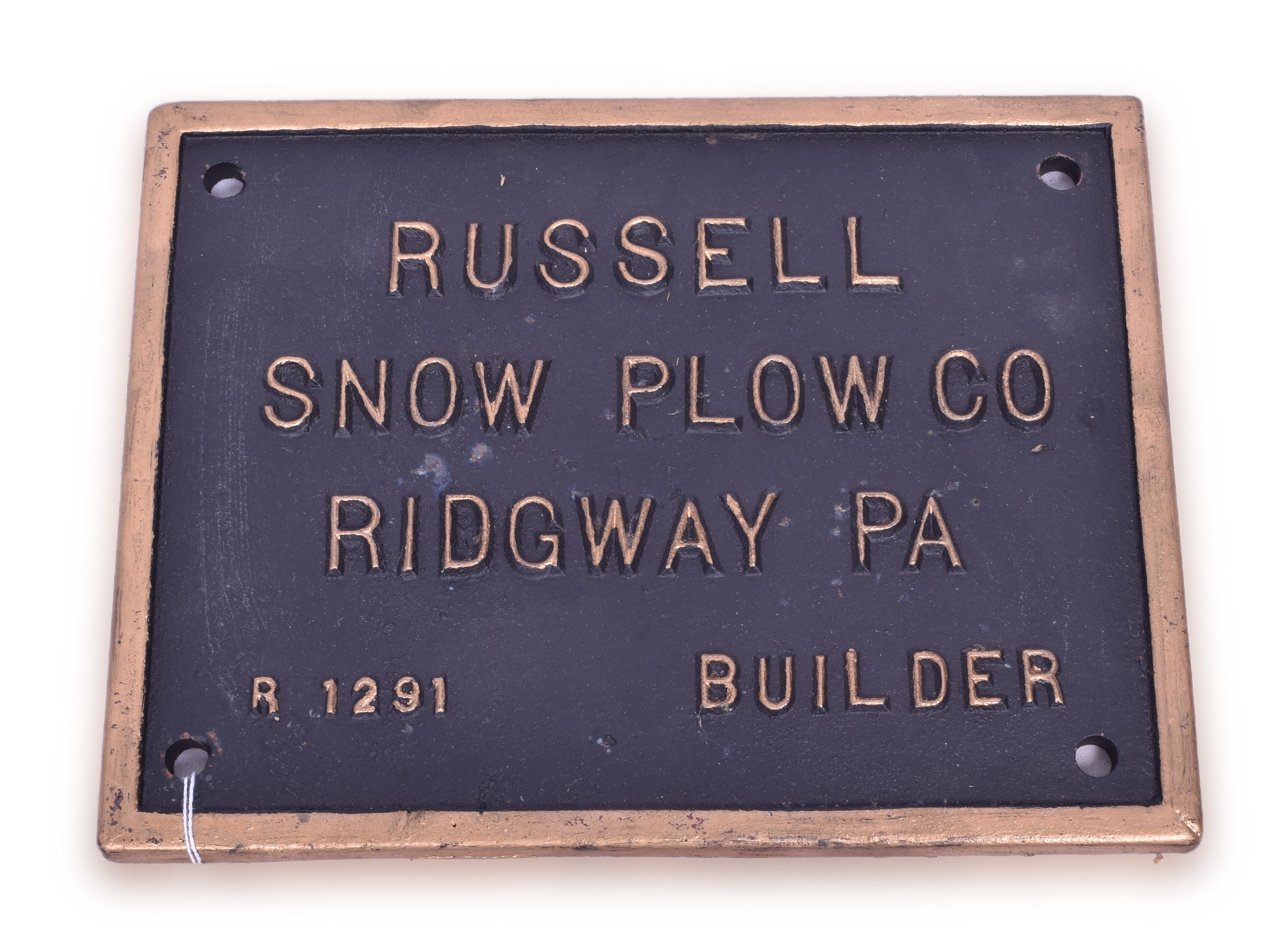 106 - Russell Railroad Snow Plow Cast Iron Builders Plate thumbnail