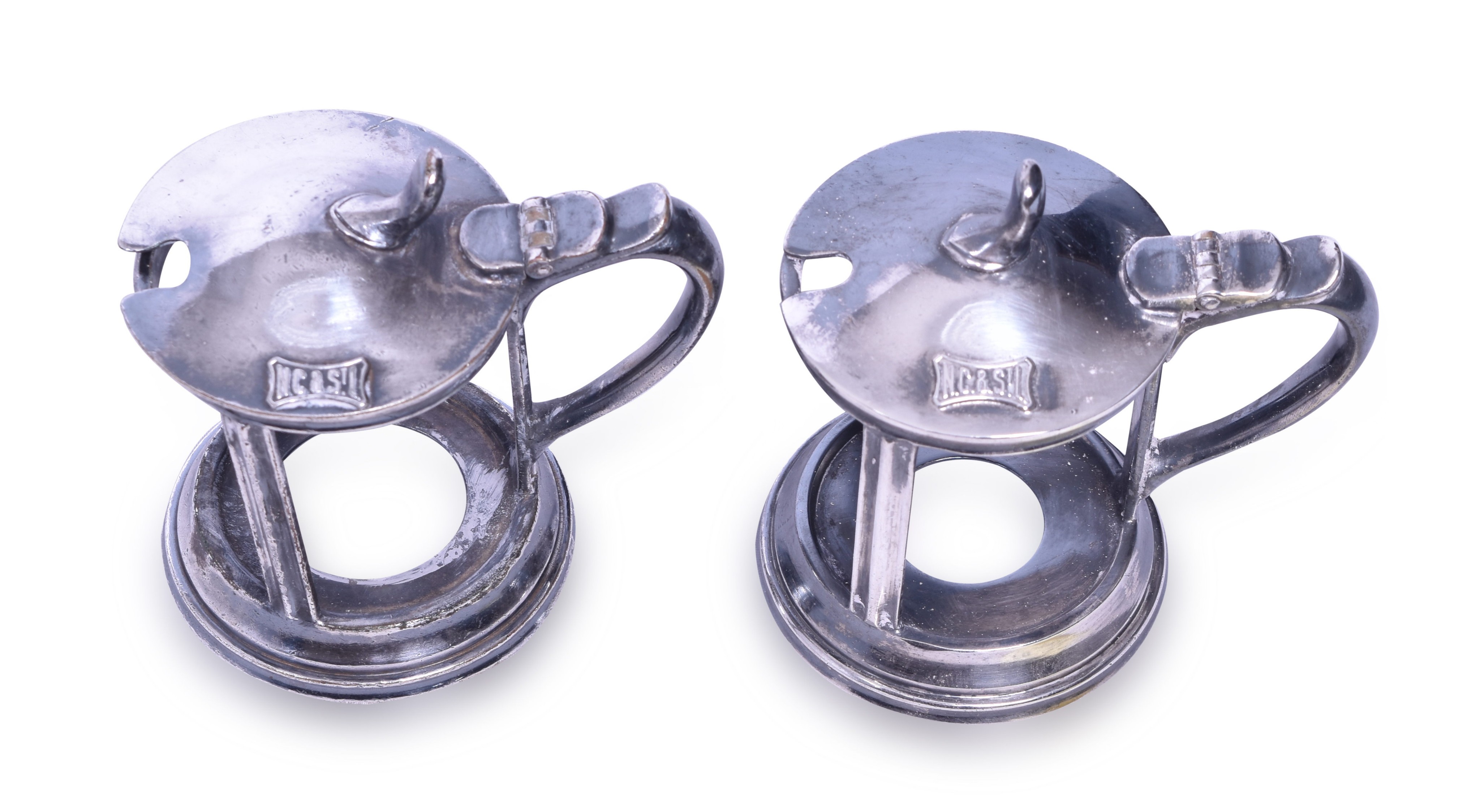 111 - Pair of Reed and Barton Silver Soldered Nashville Chattanooga & St. Louis Railway Mustard Pots thumbnail