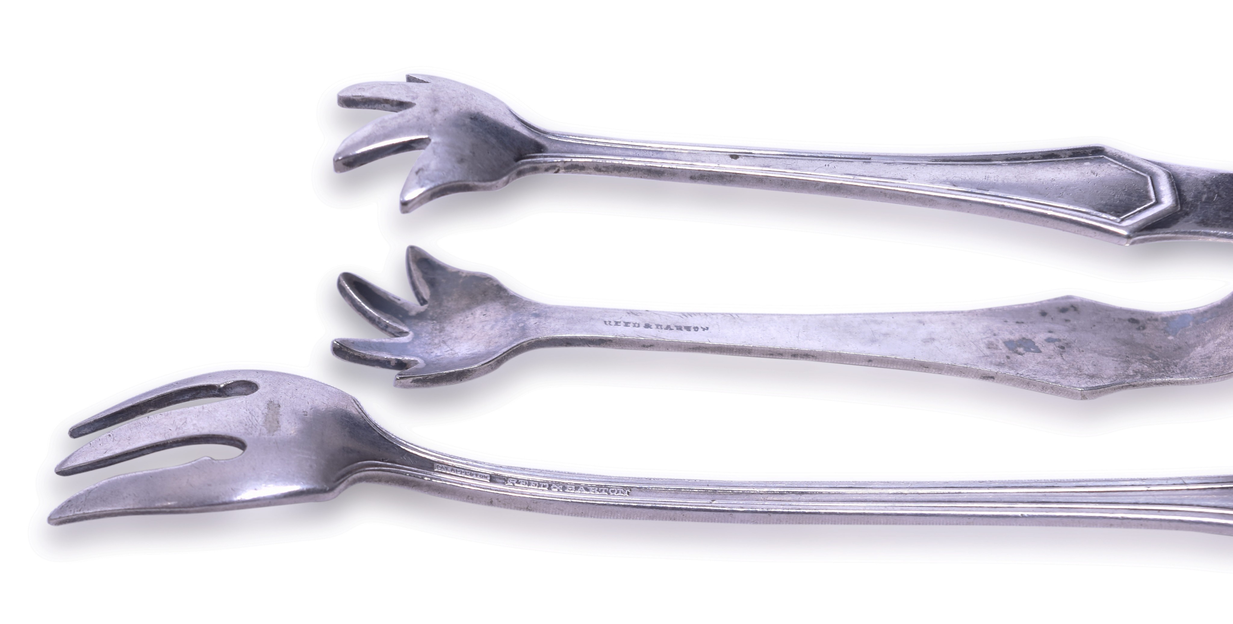 125 - Reed and Barton Silver Soldered Nashville Chattanooga & St. Louis Railway Cocktail Fork, Sugar Cube Tongs, and Nut Dish thumbnail