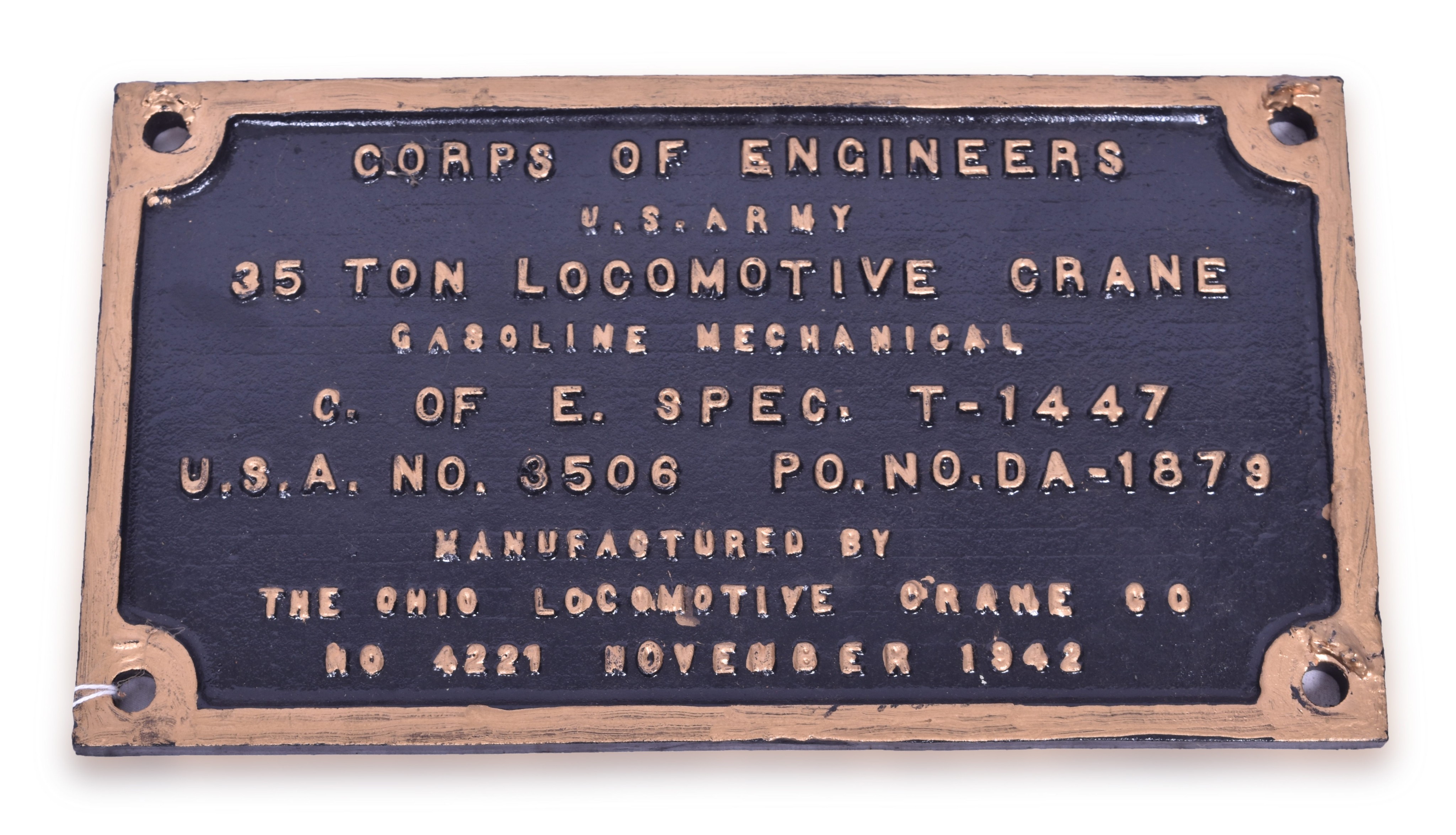 130 - Ohio Locomotive Crane Co. 35 Ton Crane Builders Plate thumbnail
