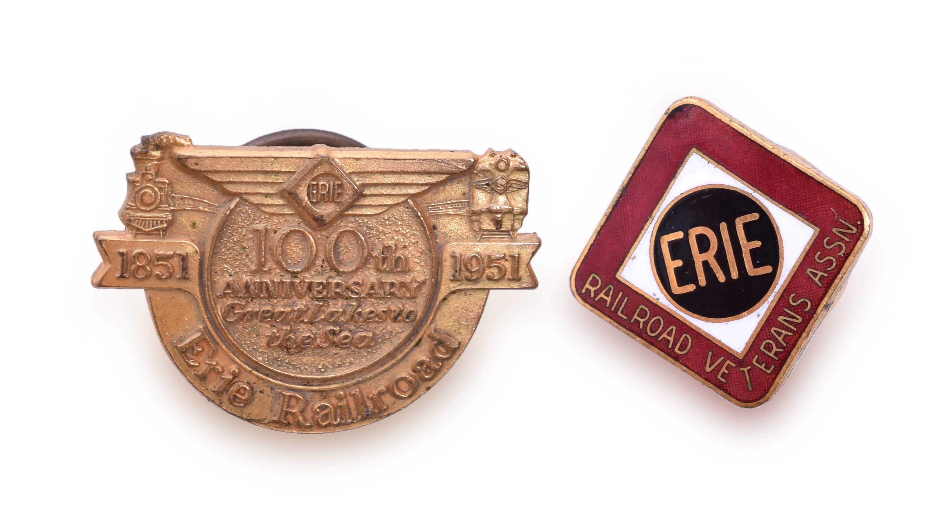 160 - Erie Railroad 100th Anniversary and Veterans Association Screw Back Pins thumbnail