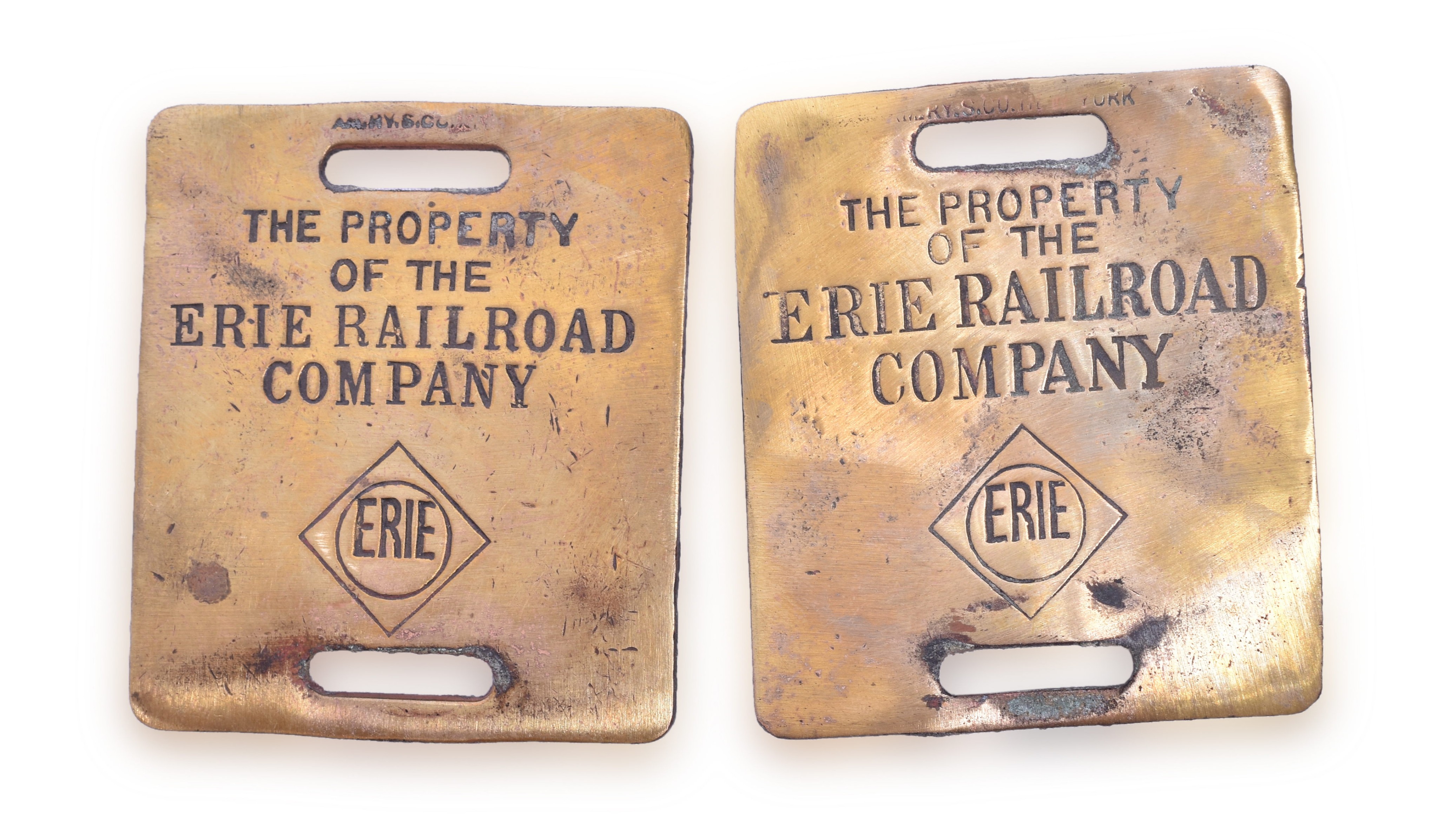 166 - Two Erie Railroad Baggage Tags w/ Diamond Logos thumbnail