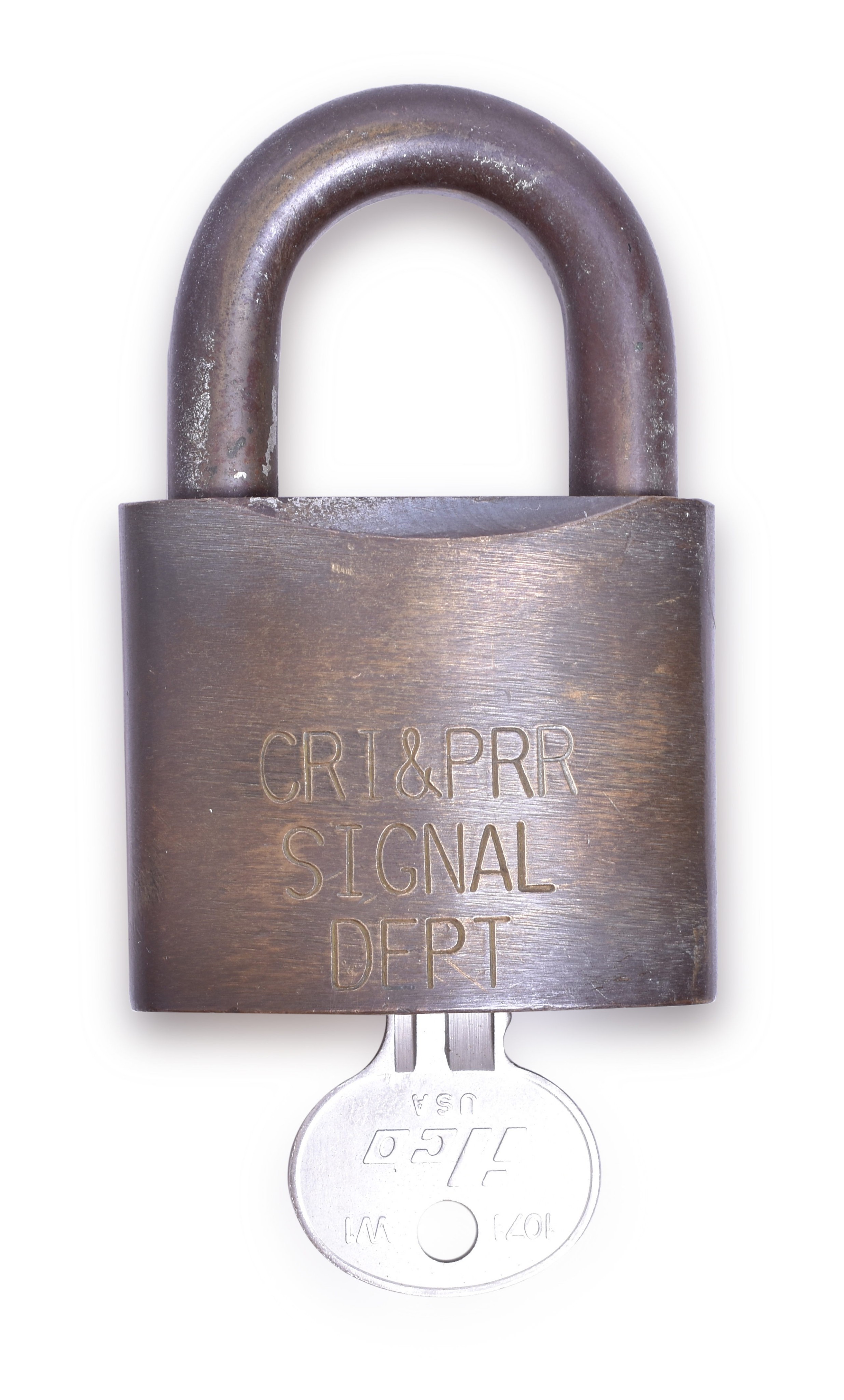 176 - Wilson Bohannon Chicago Rock Island and Pacific Brass Signal Department Lock w/ Key thumbnail