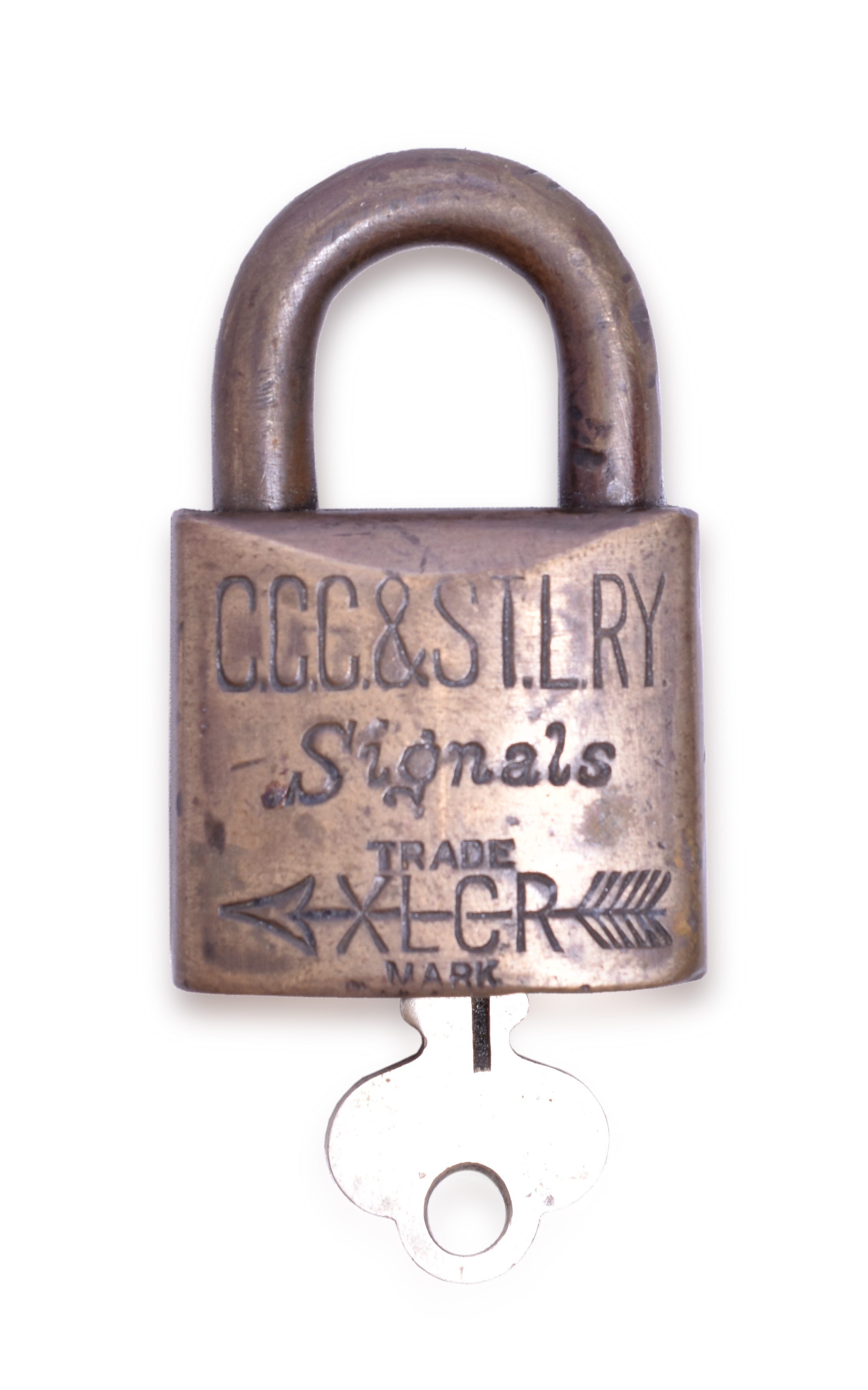 180 - Cleveland, Cincinnati, Chicago and St. Louis Railway / Big Four Railroad Corbin Small Brass Signal Department Lock w/ Key thumbnail
