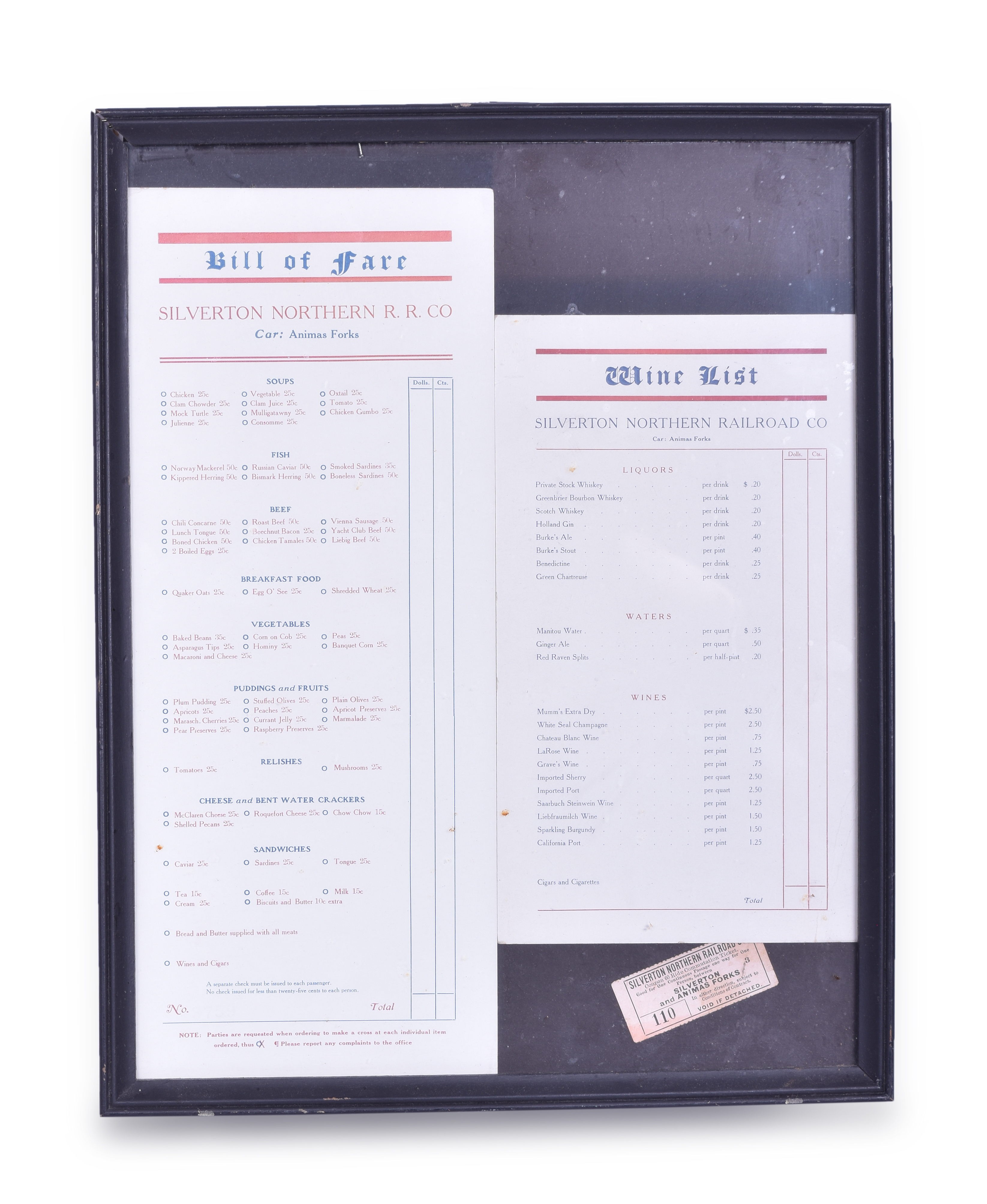 203 - Silverton Northern Railroad Menu and Wine List w/ Ticket Stub thumbnail