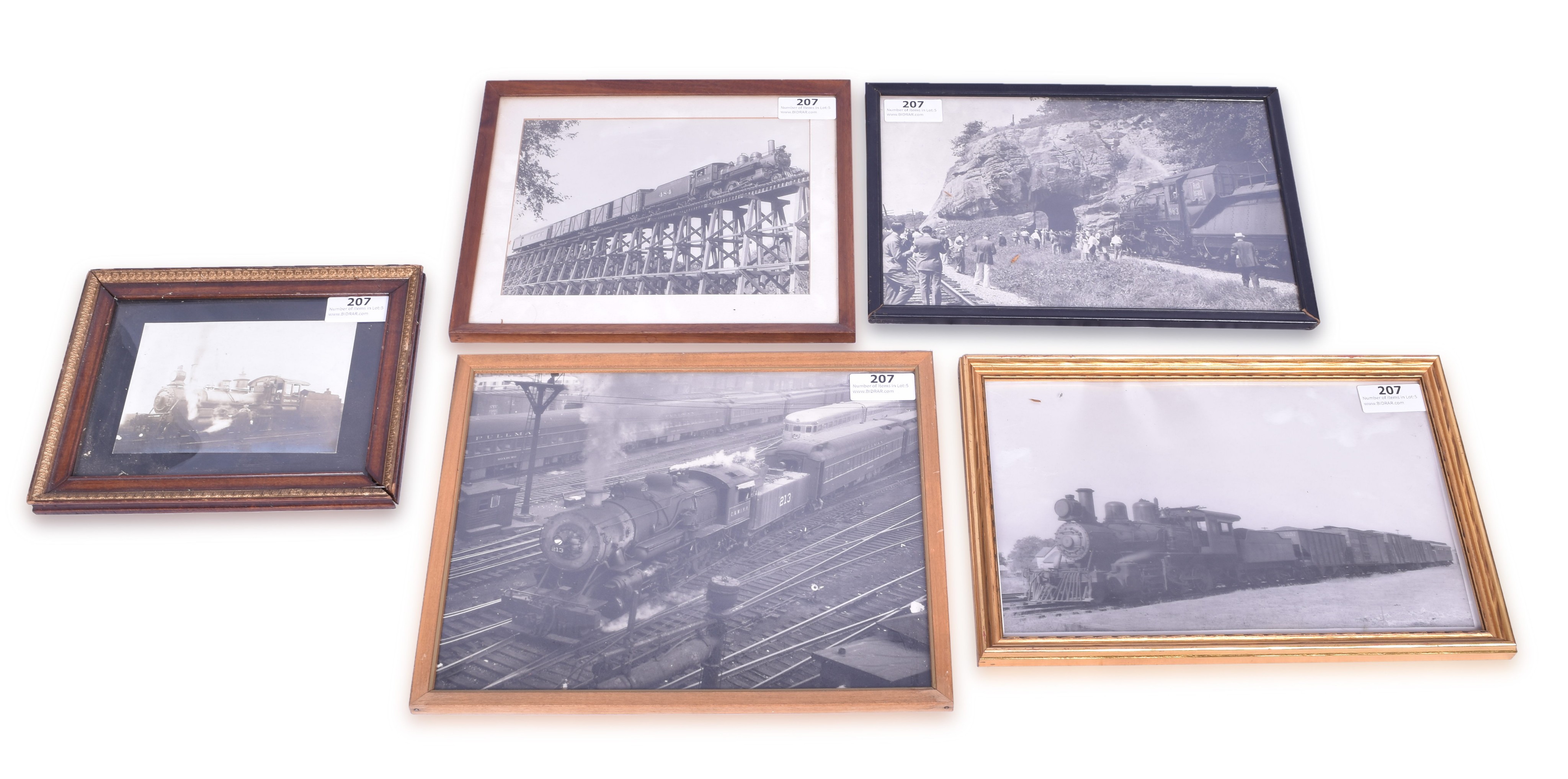 207 - Five Framed Black and White Steam locomotive Photos - Hartwell, Chicago and Western Indiana, Illinois Central, Rock Island thumbnail