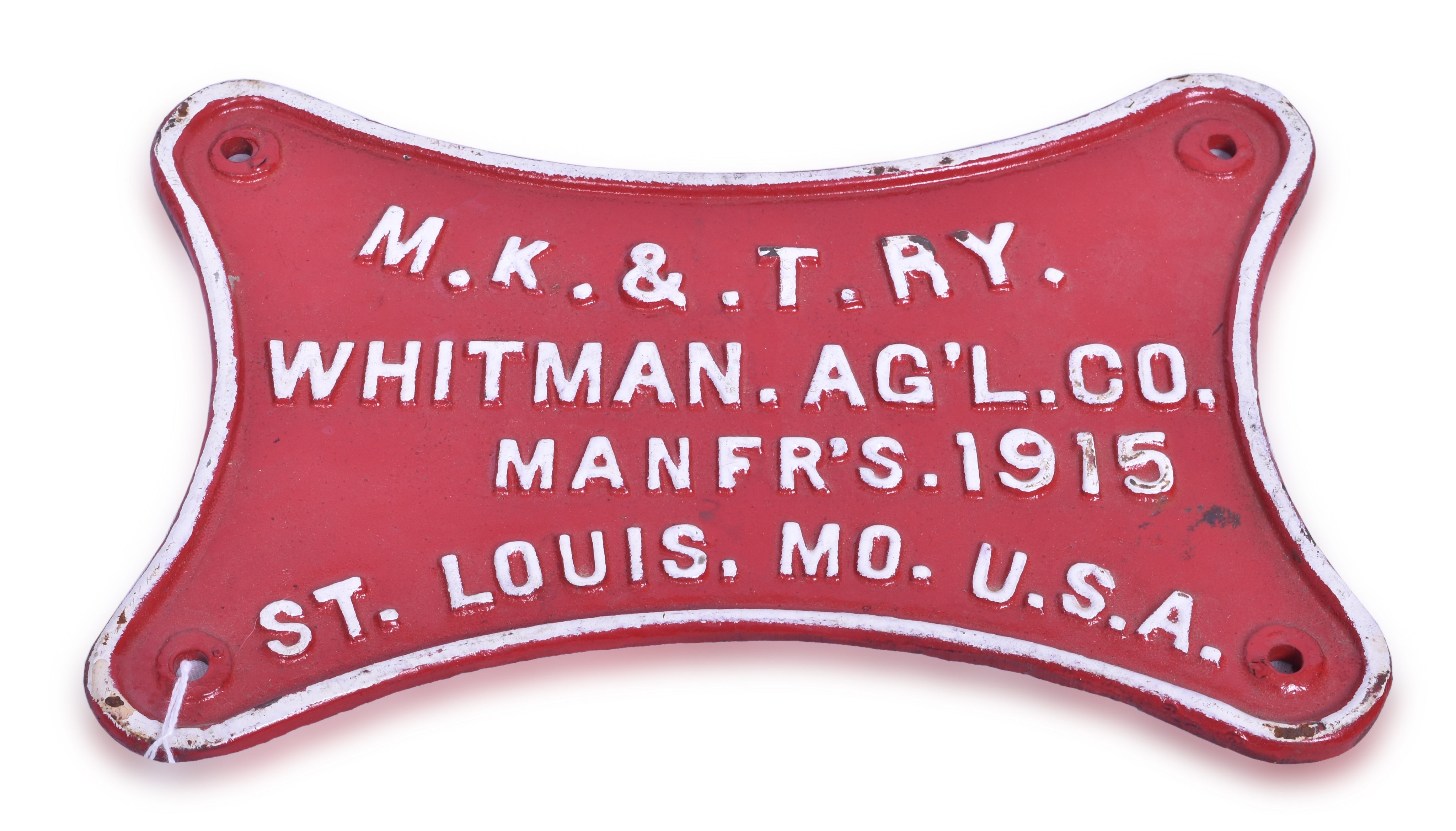 212 - Missouri, Kansas and Texas Railroad Whitman Agricultural Company Baggage Cart Builders Plate thumbnail