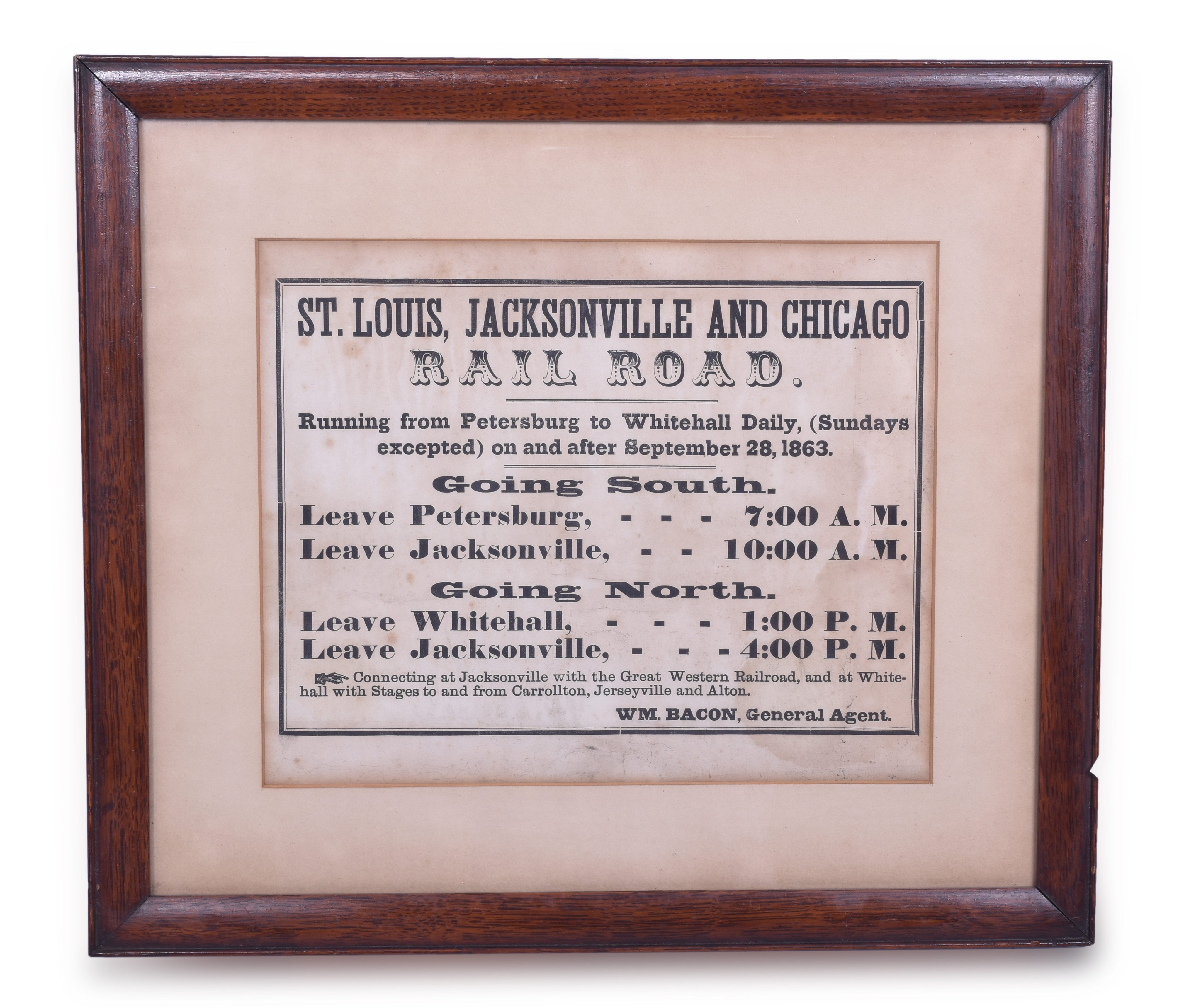 213 - St. Louis, Jacksonville and Chicago Railroad 1863 Broadsheet thumbnail