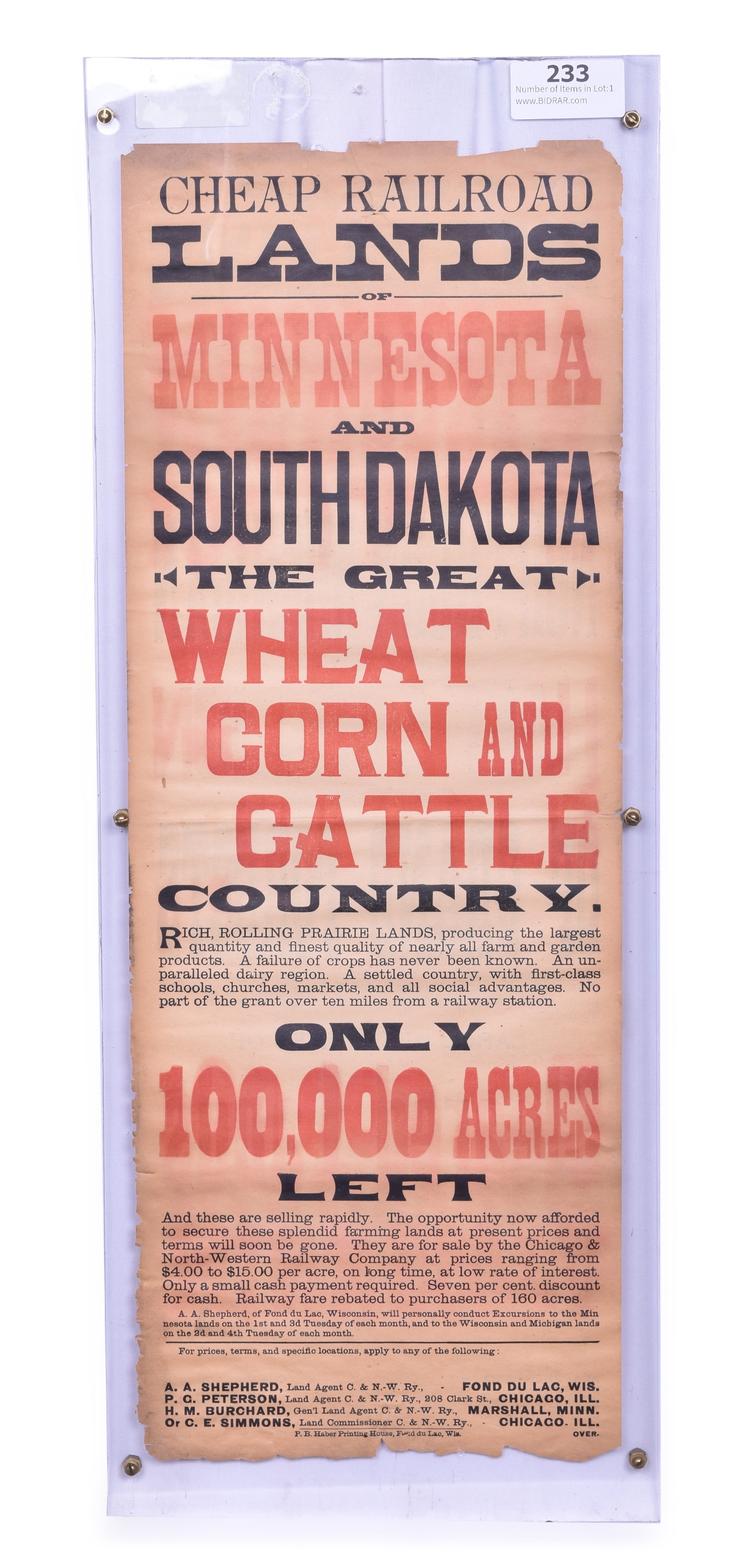 233 - Chicago and Northwestern Double Sided Broad Sheet- Cheap Railroad Lands of Wisconsin and Minnesota thumbnail