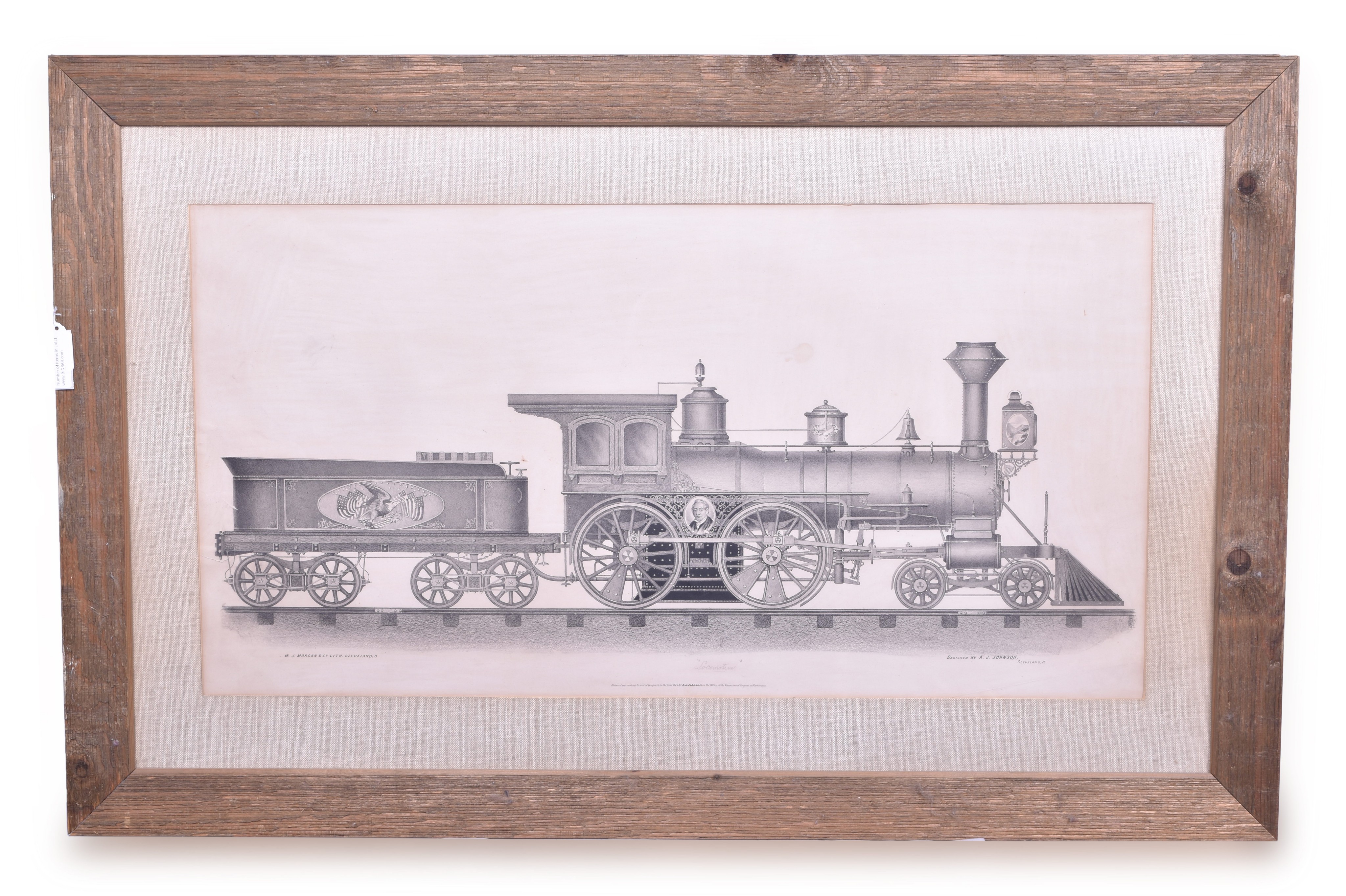 241 - W.J. Morgan and Co. Large Framed Steam locomotive Lithograph Print -1874 thumbnail