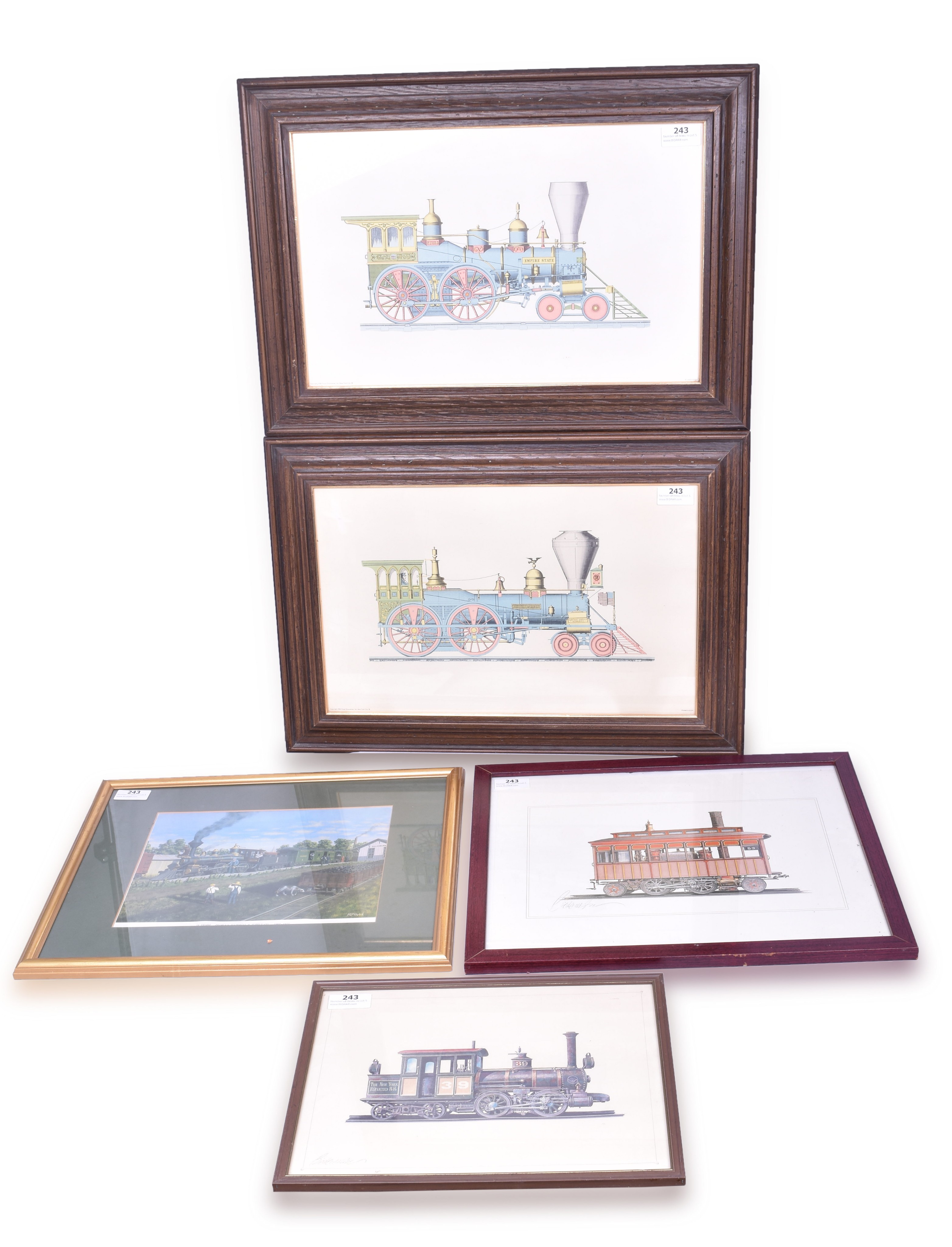 243 - Five Framed Steam locomotive Prints - Empire State, Gov. Williamson, New York Elevated Railway thumbnail