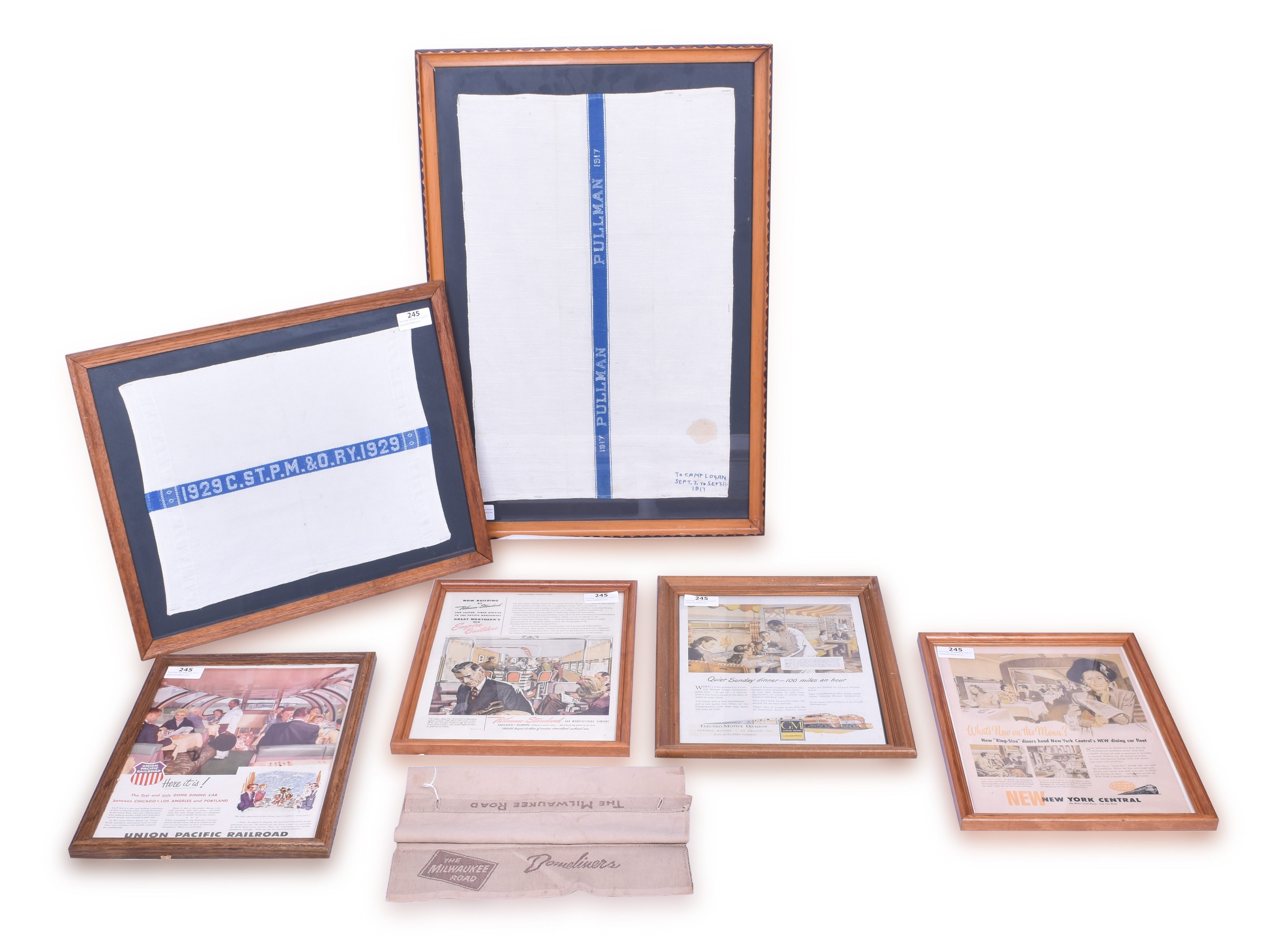 245 - Seven Railroad Advertising Prints and Headrest Covers - Milwaukee Road, New York Central, etc. thumbnail