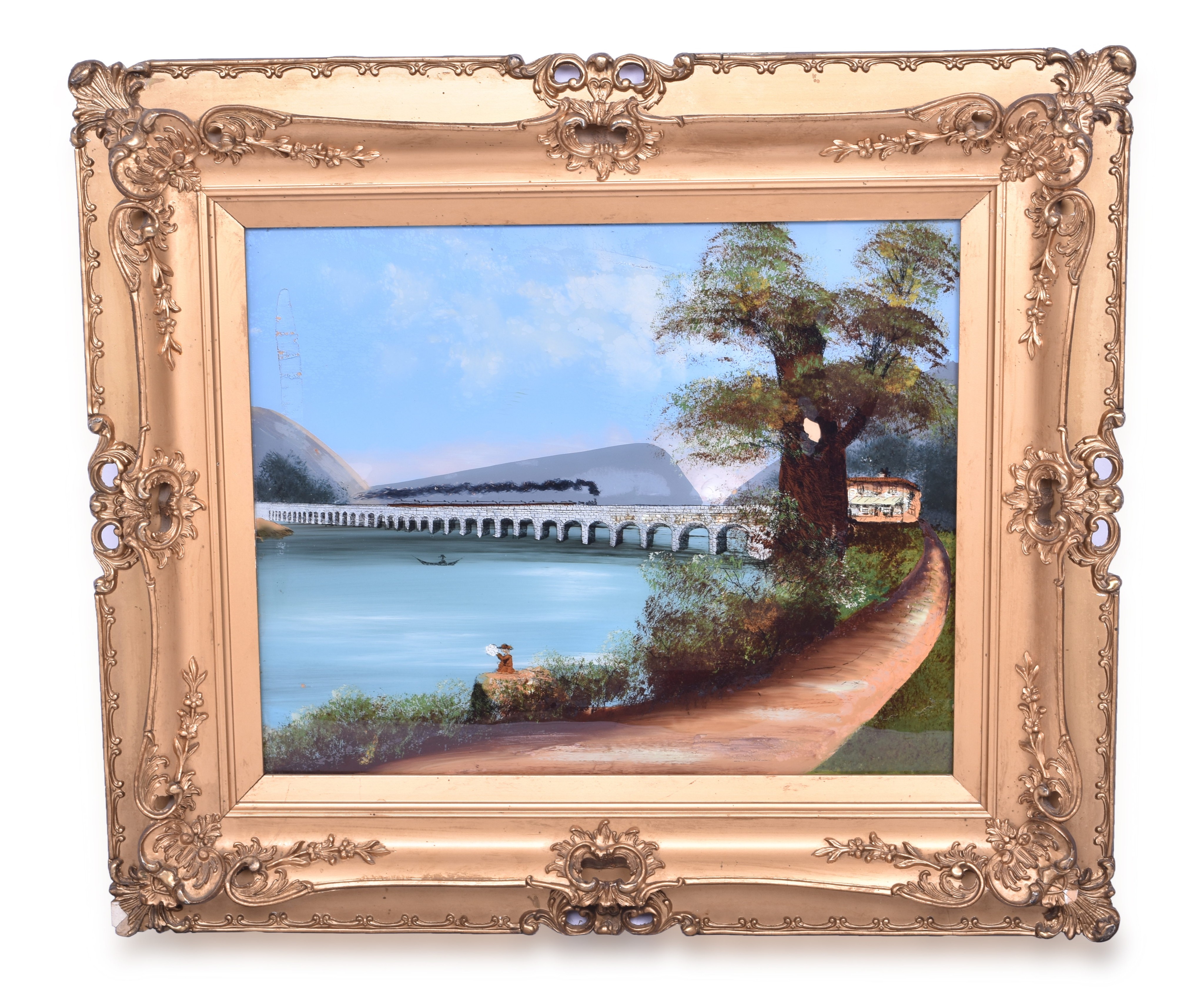 253 - Four Reverse Glass Paintings of Rockville Bridge and Pennsylvania Horseshoe Curve thumbnail