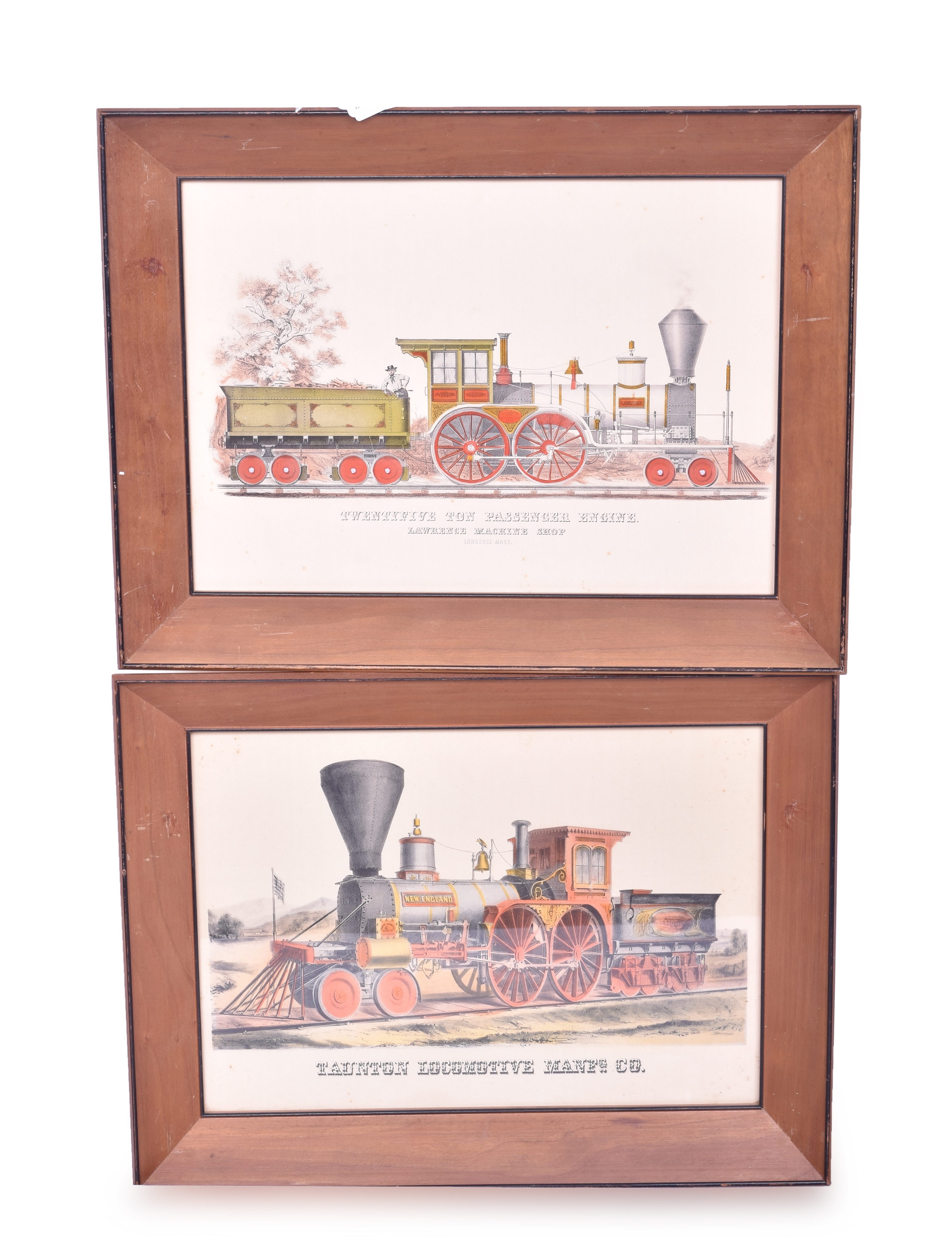 257 - Pair of Hand Colored Locomotive Builder Lithographs - Tauton Locomotive and Lawrence Machine thumbnail