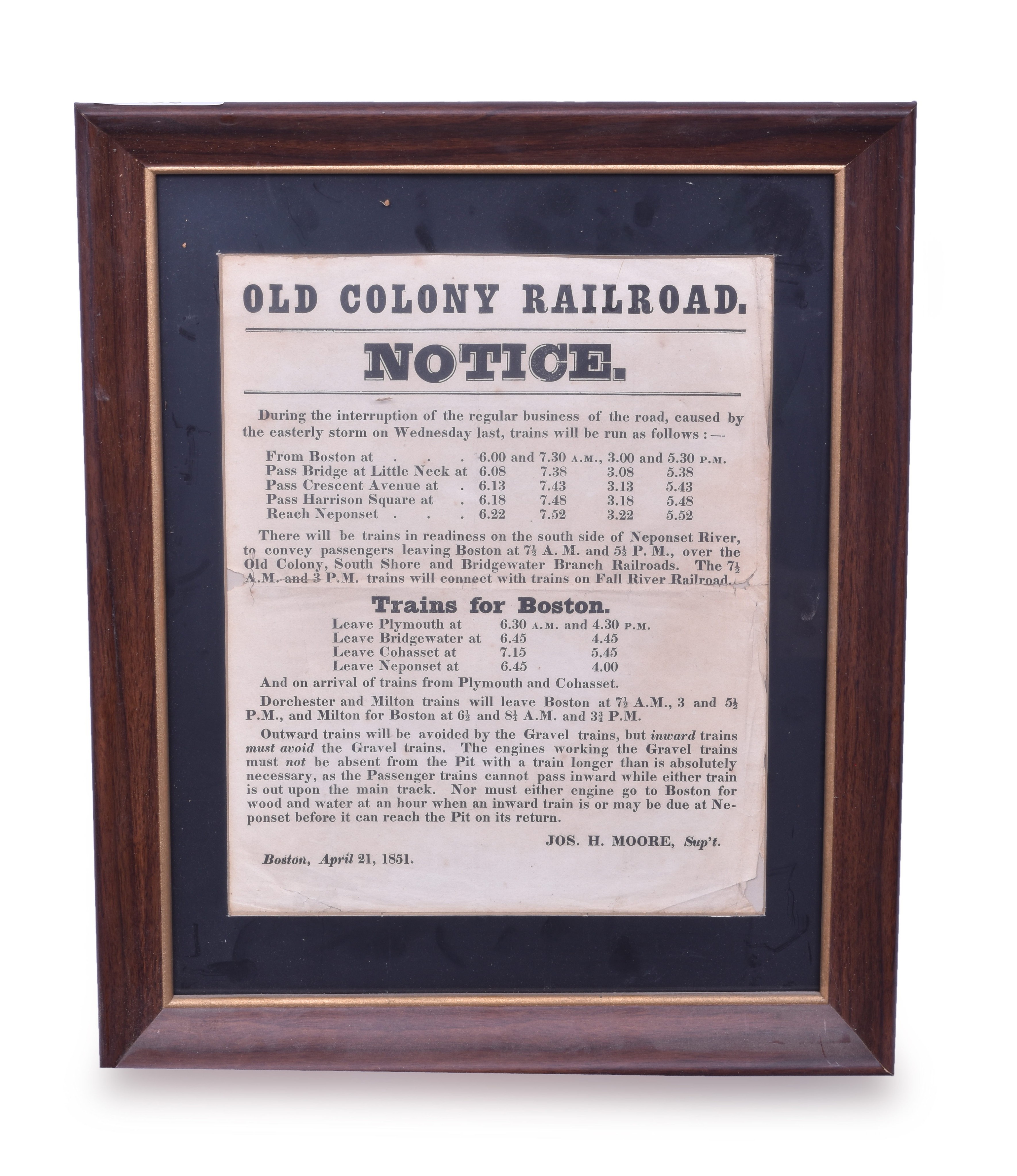 261 - Old Colony Railroad 1854 Broadsheet thumbnail