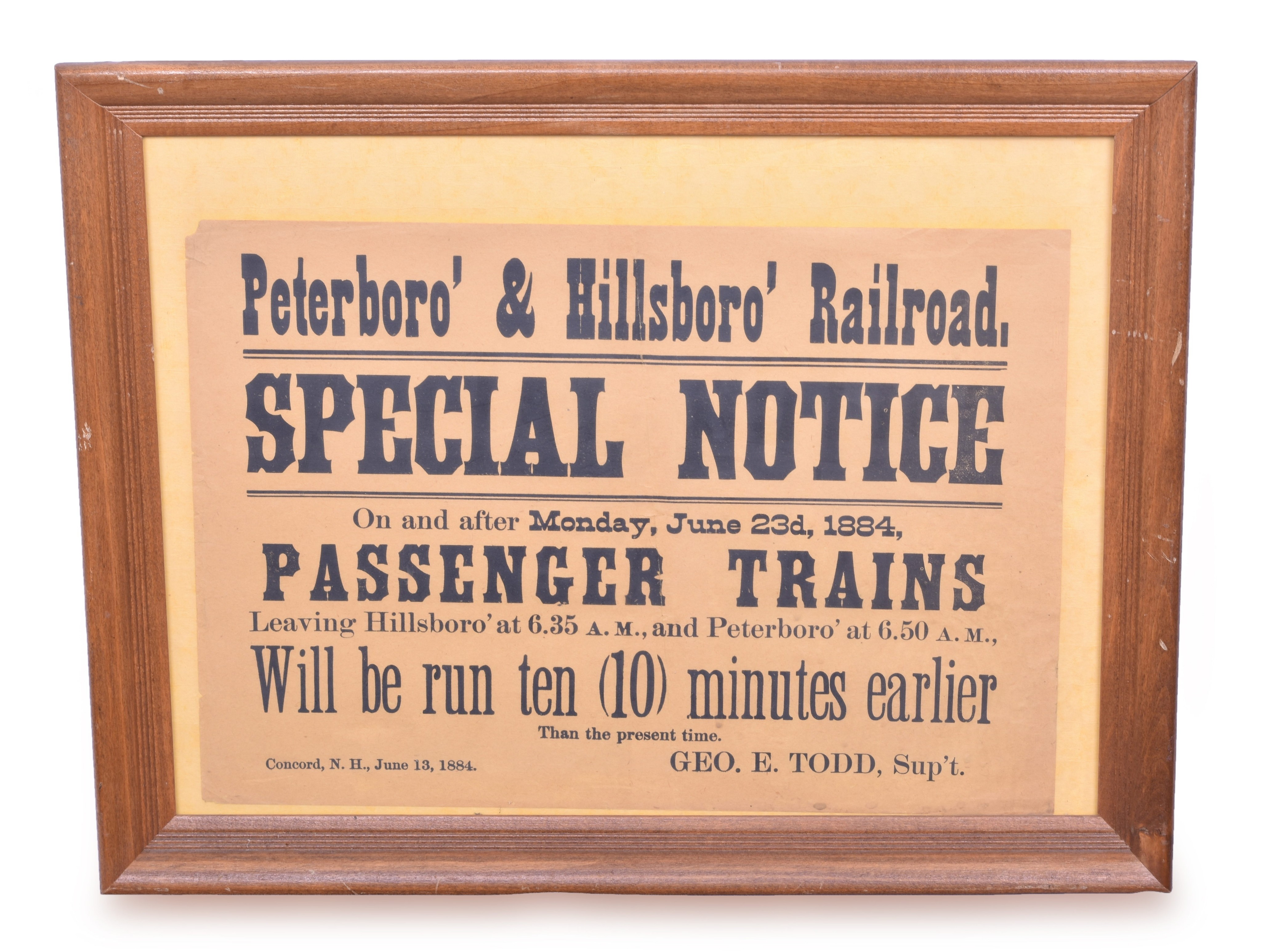 265 - Peterboro and Hillsboro Railroad 1884 Special Notice thumbnail