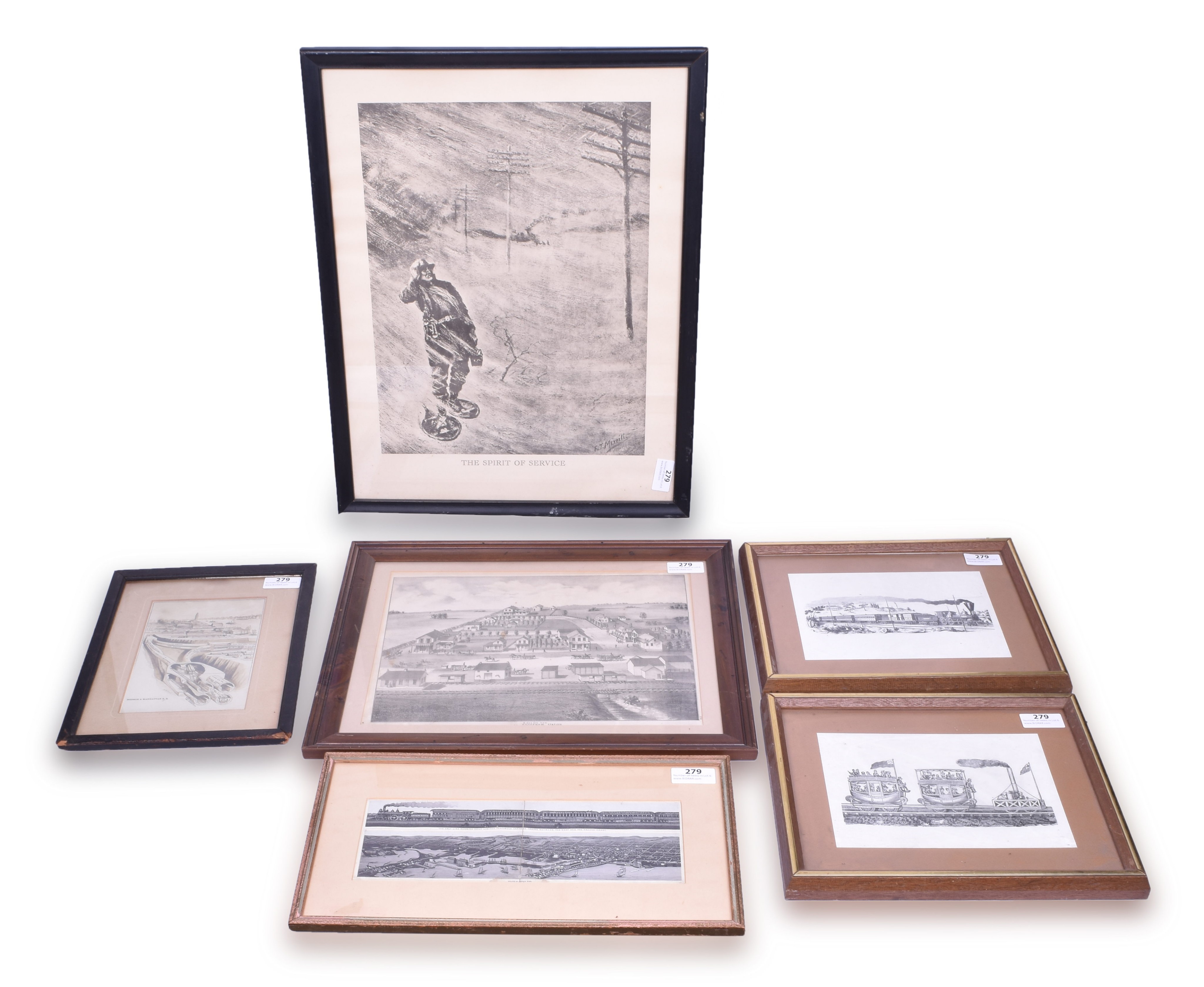 279 - Six Lithograph Railroad Prints - Northern Pacific / Pullman Palace Car, Hudson and Manhattan thumbnail