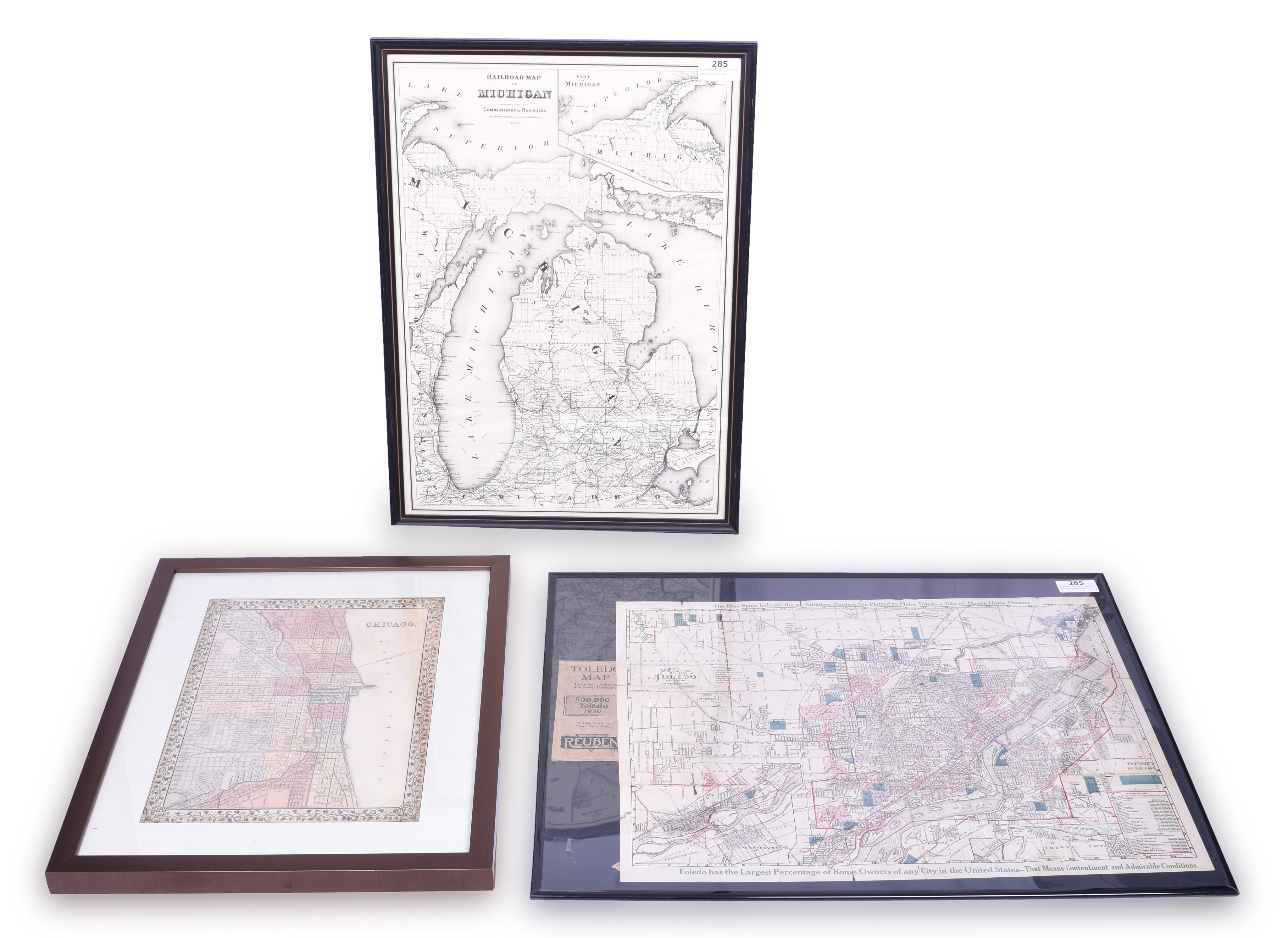 285 - Three Railroad and City Maps - Chicago, Michigan, Toledo, Ohio thumbnail