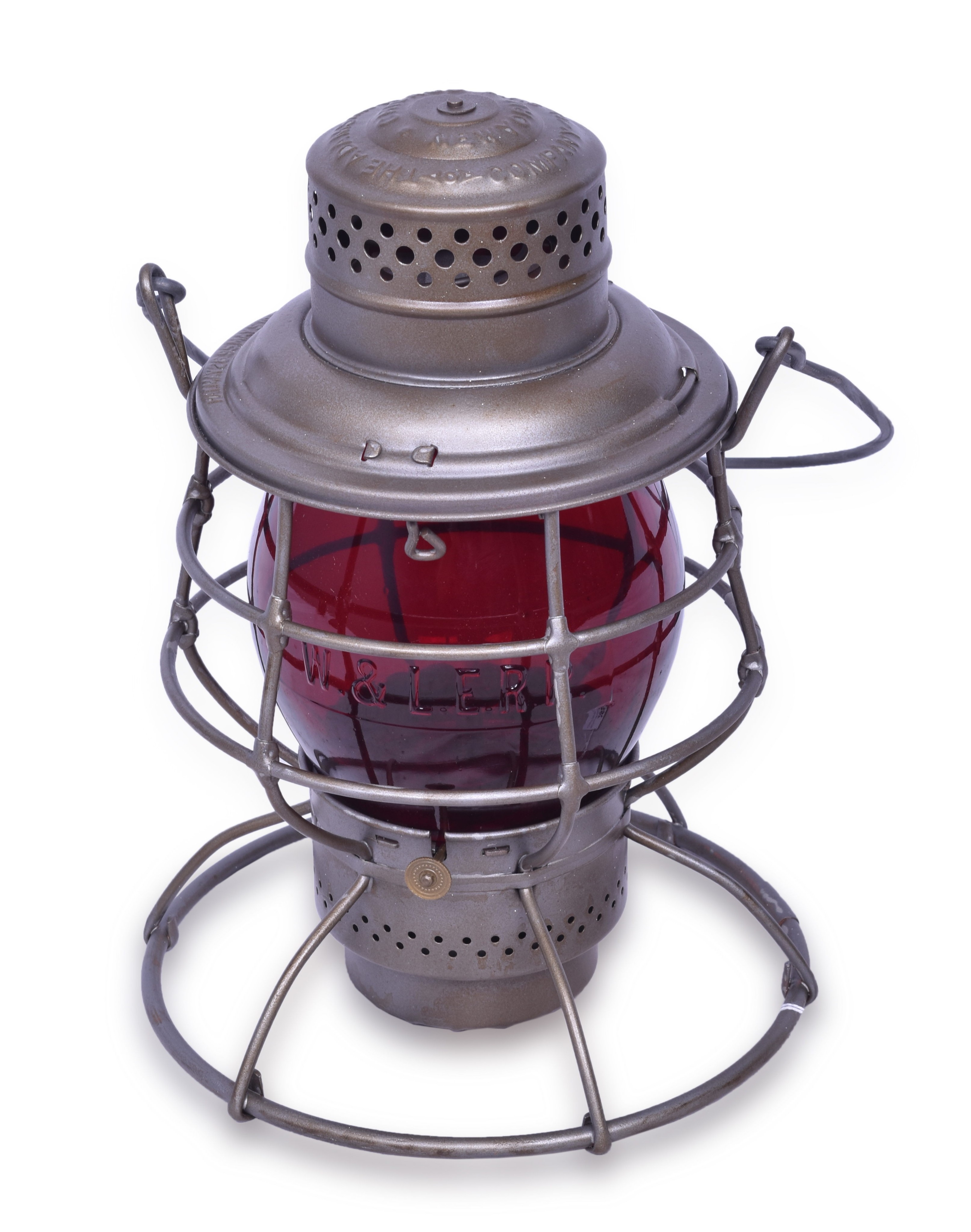 288 - Adams & Westlake Wheeling and Lake Erie Double Wire Guard Lantern w/ Red Cast Globe thumbnail