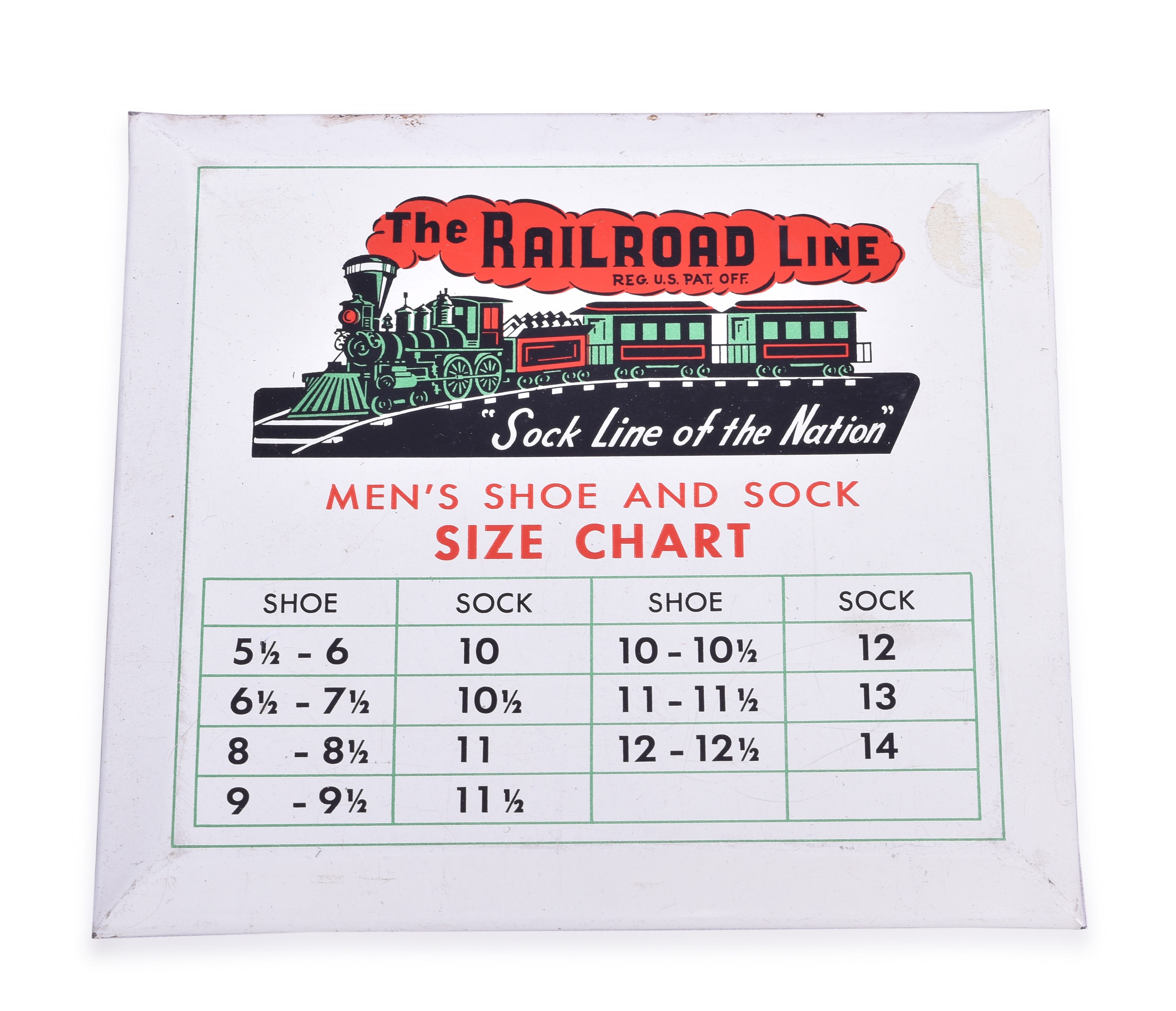 291 - The Railroad Line Metal Shoe Size Chart - Permanent Sign and Display Co. thumbnail