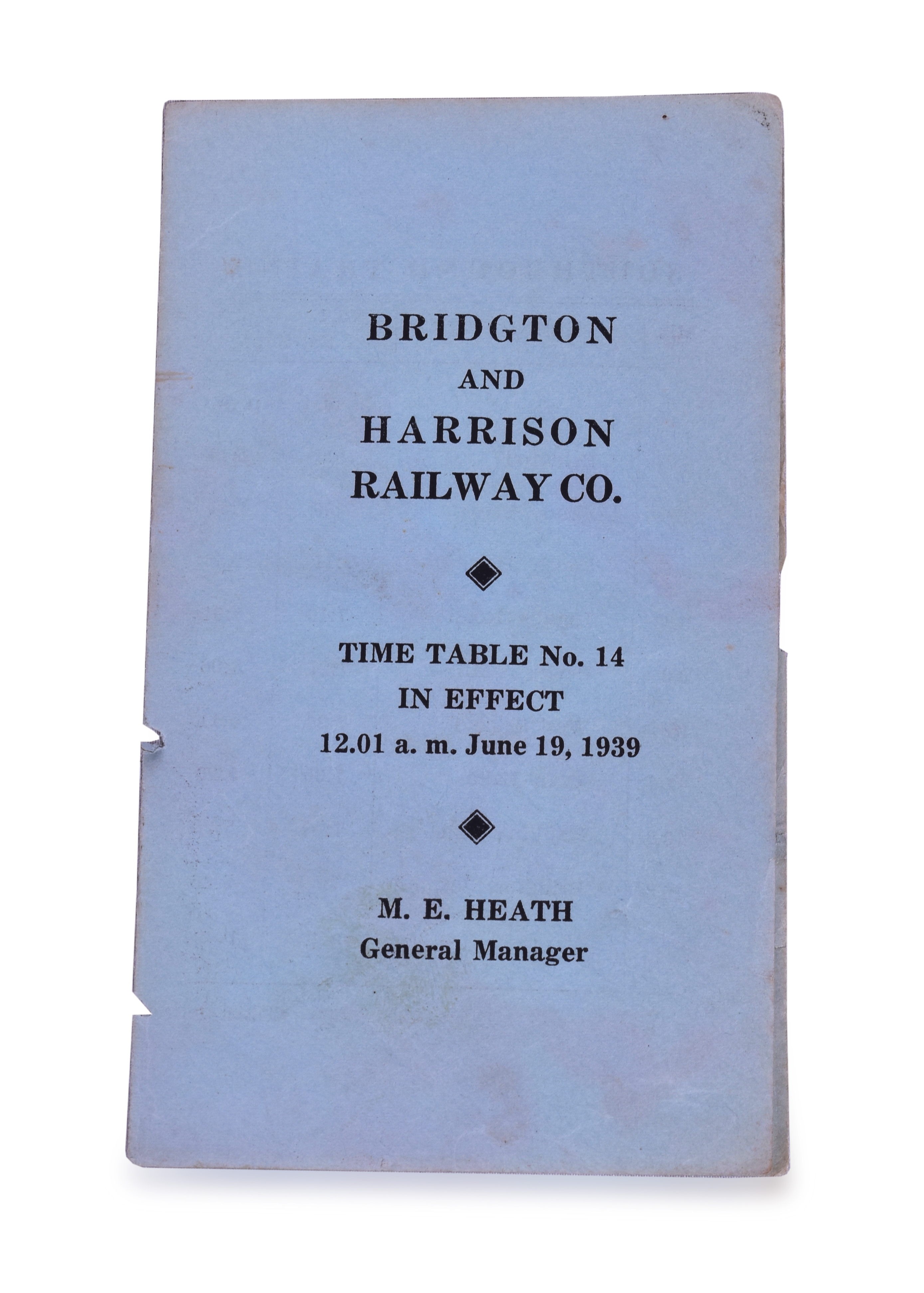 295 - 1939 Bridgton and Harrison Railway Timetable thumbnail