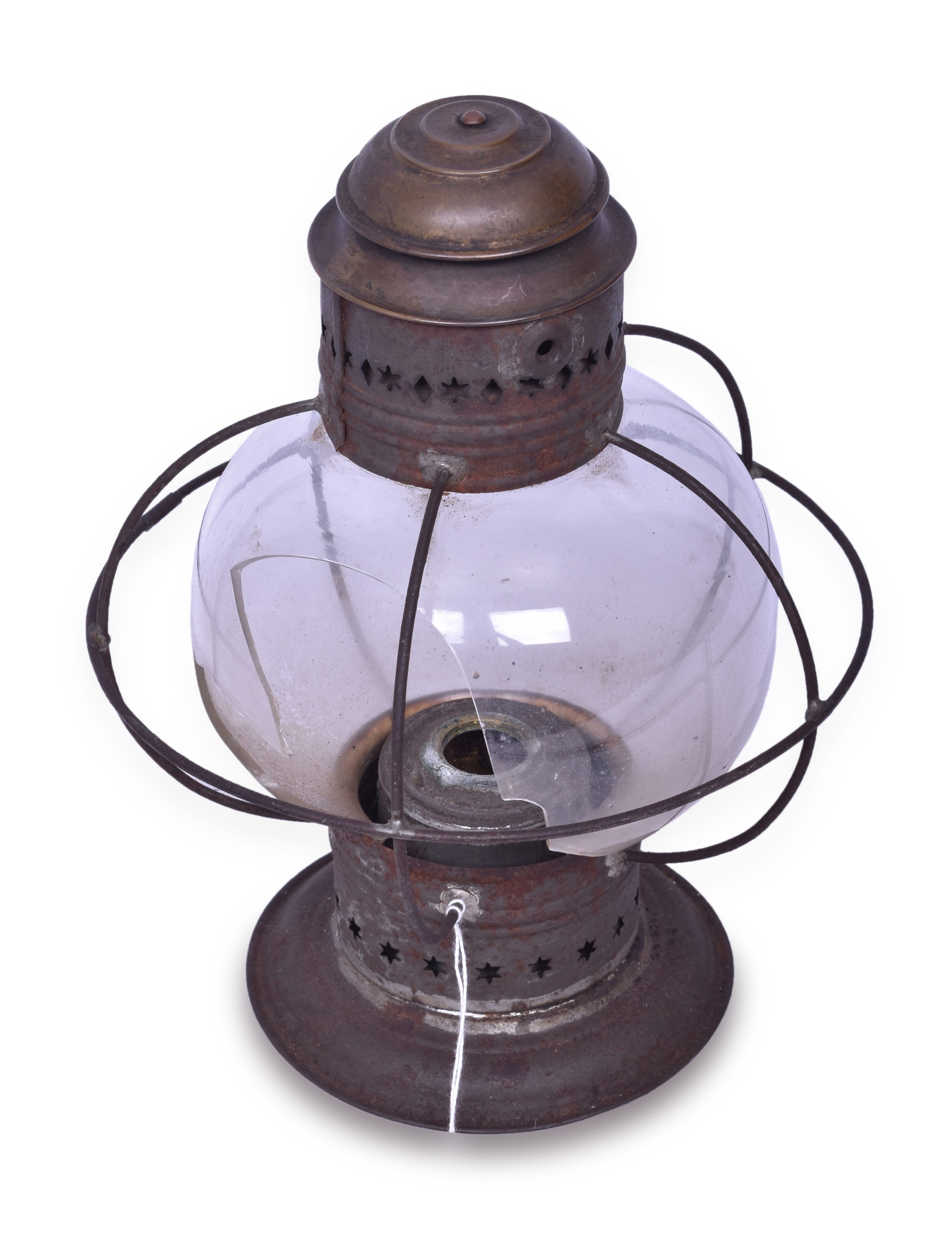 296 - Single Wire Guard Lantern w/ Bell Bottom & Brass Top thumbnail