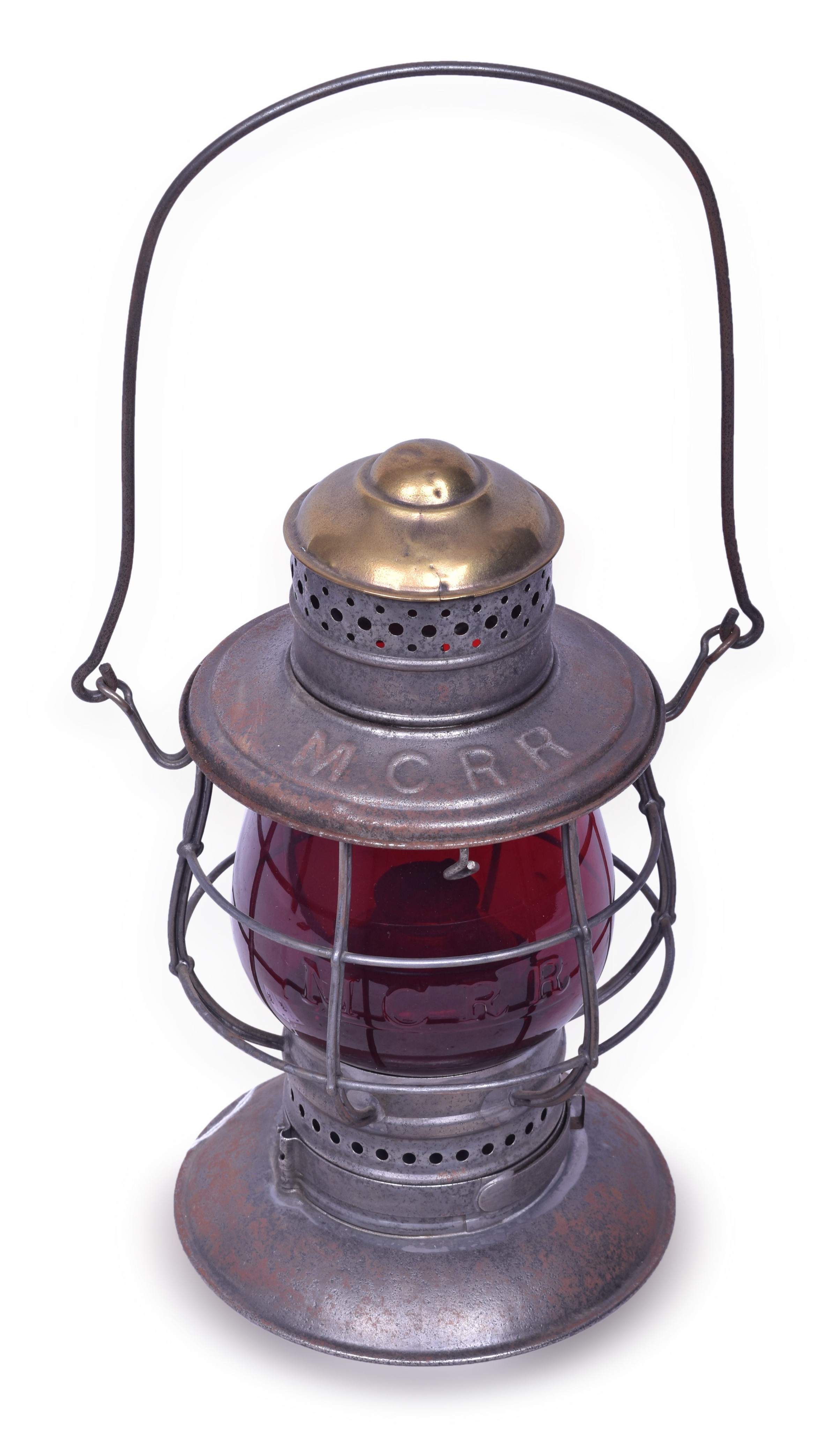 300 - M.M. Buck No. 39 Brass Top Michigan Central Railroad Lantern w/ Cast Red Globe thumbnail