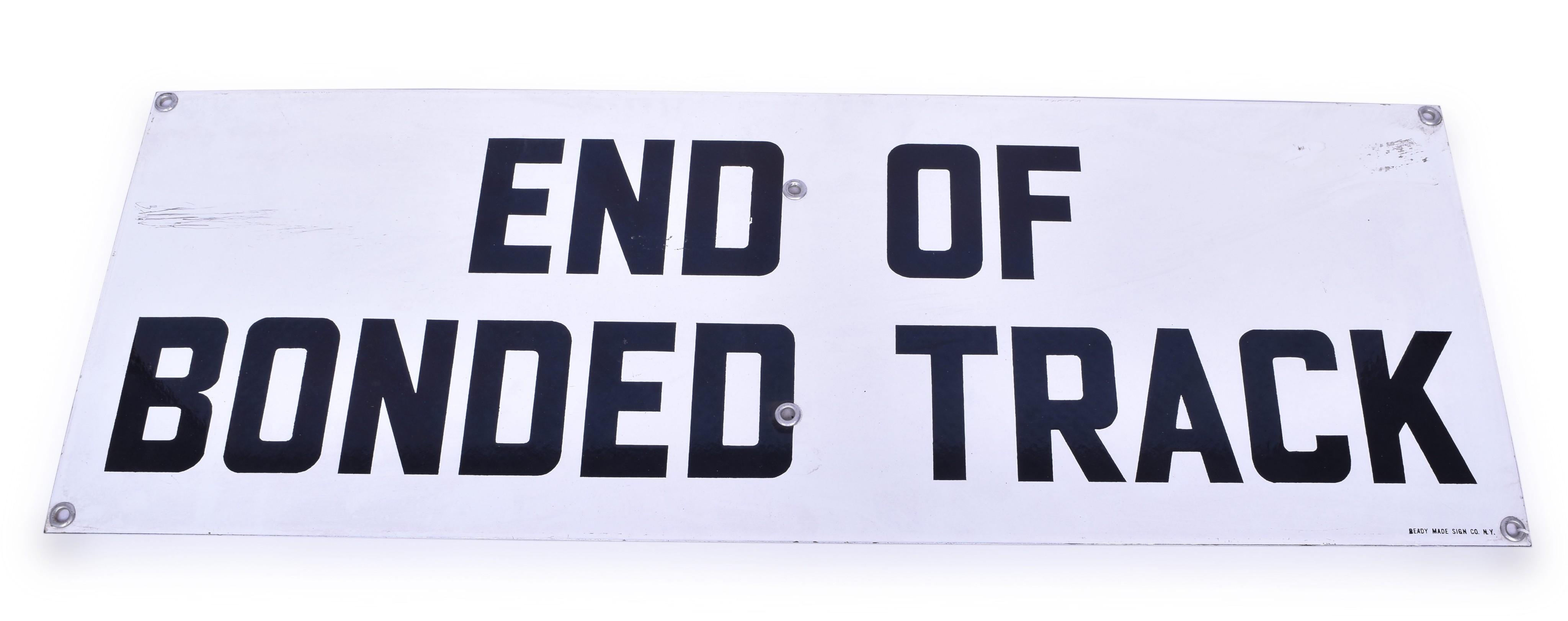 308 - End of Bonded Track - Porcelain Railroad Sign - Ready Made Sign Co. thumbnail
