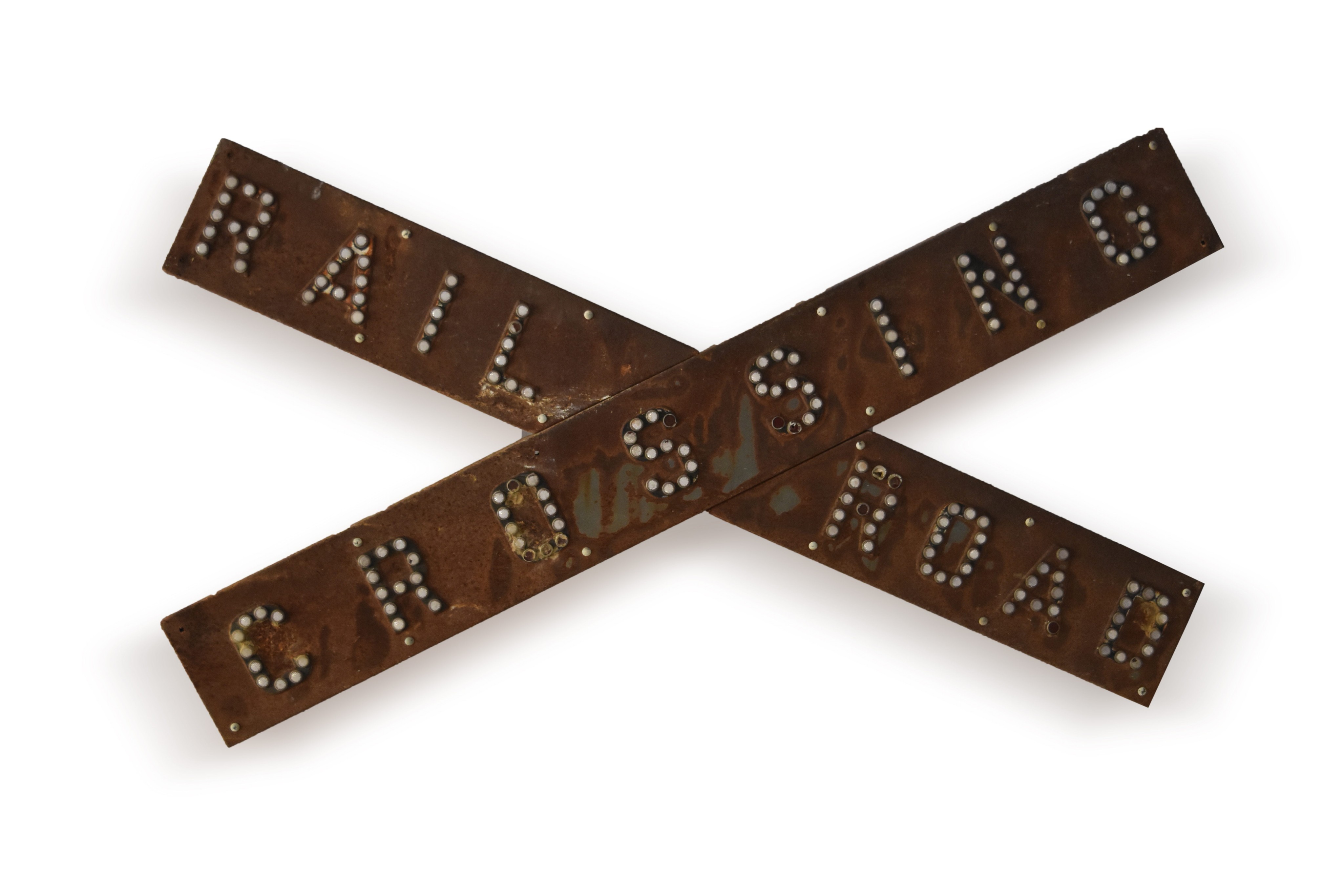 309 - Steel Railroad Crossbuck Set w/ Plastic Cat Eye Reflectors thumbnail