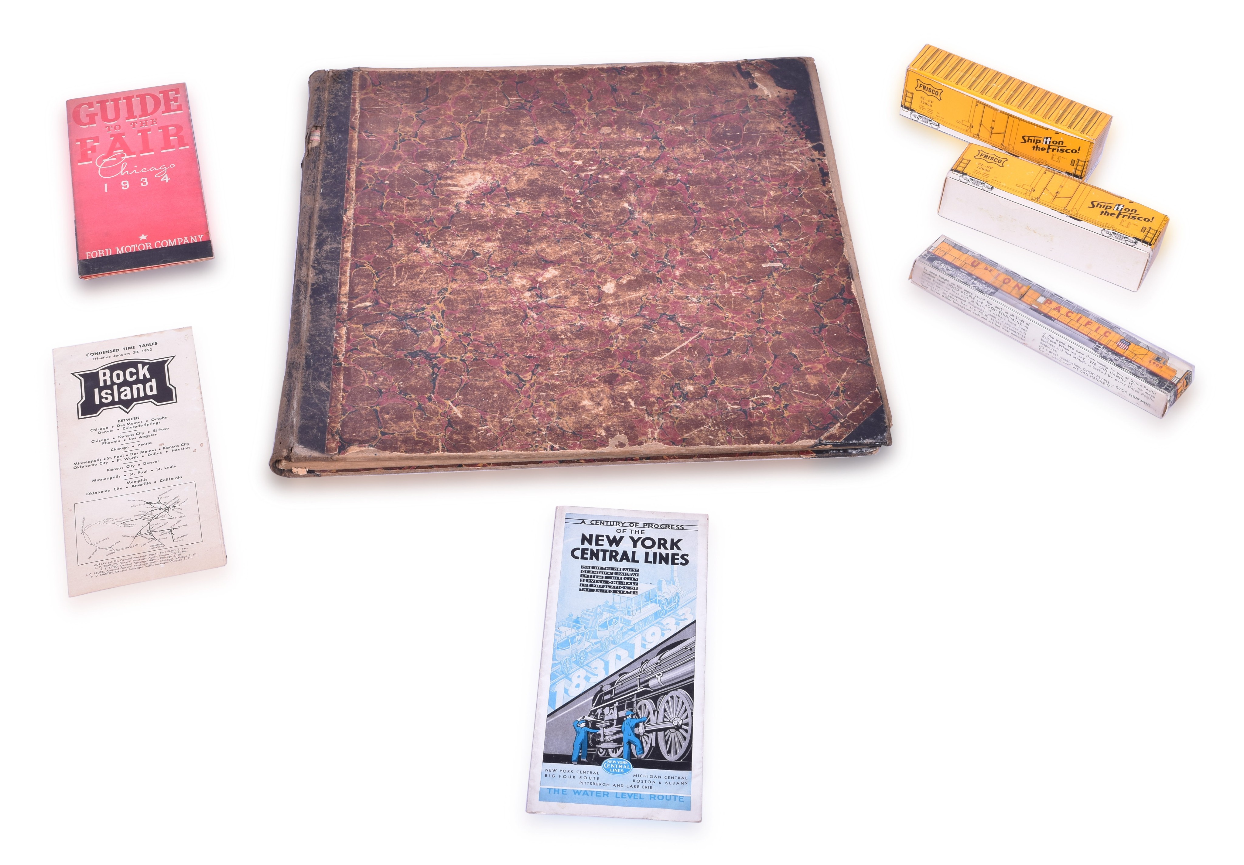 349 - Frisco / Chicago and Eastern Illinois Railroad Freight Record Book, Century of Progress Brochures, Match Boxes thumbnail