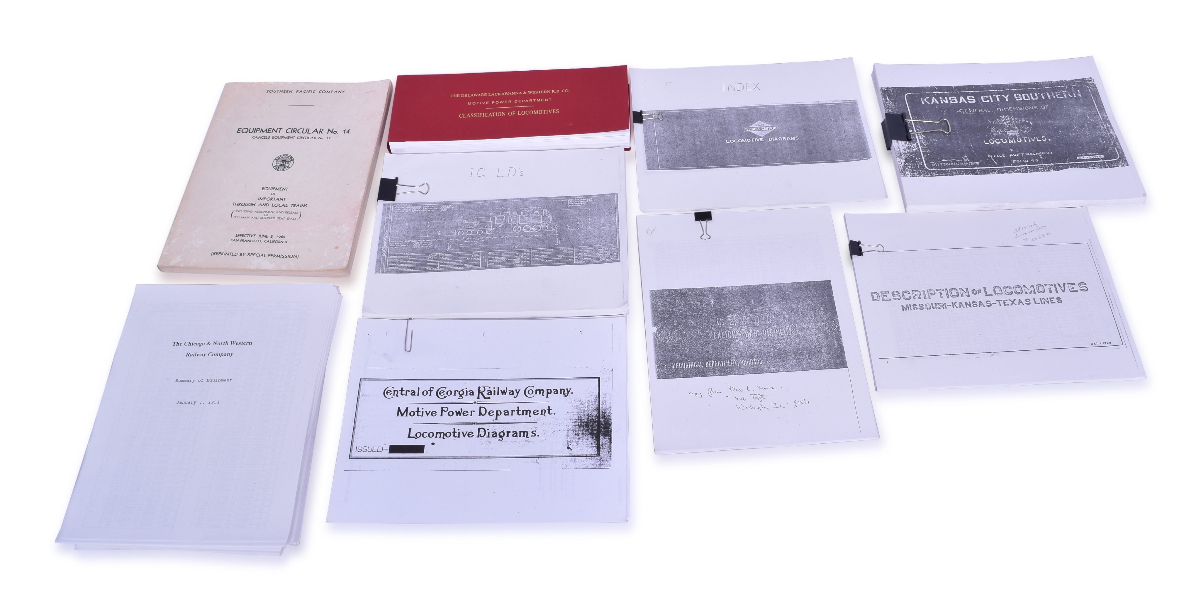 379 - Reproduction Railroad Locomotive and Equipment Diagrams - Illinois Central, Chicago and Northwestern, Kansas City Southern, CB&Q, etc. thumbnail