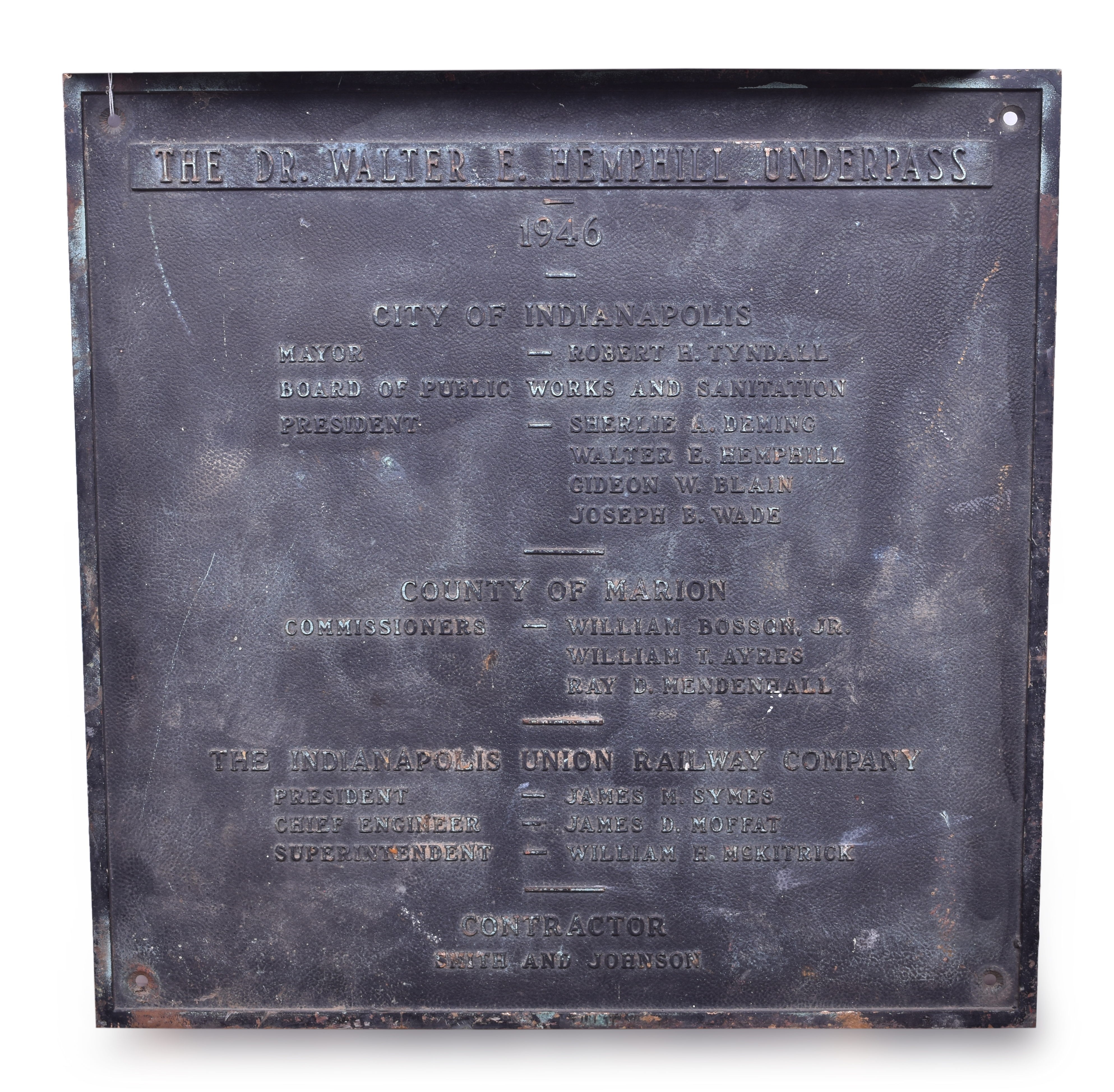 382 - Indianapolis Union Railway Co. - Dr. Walter E. Hemphill Underpass 1946 Builders Plaque thumbnail