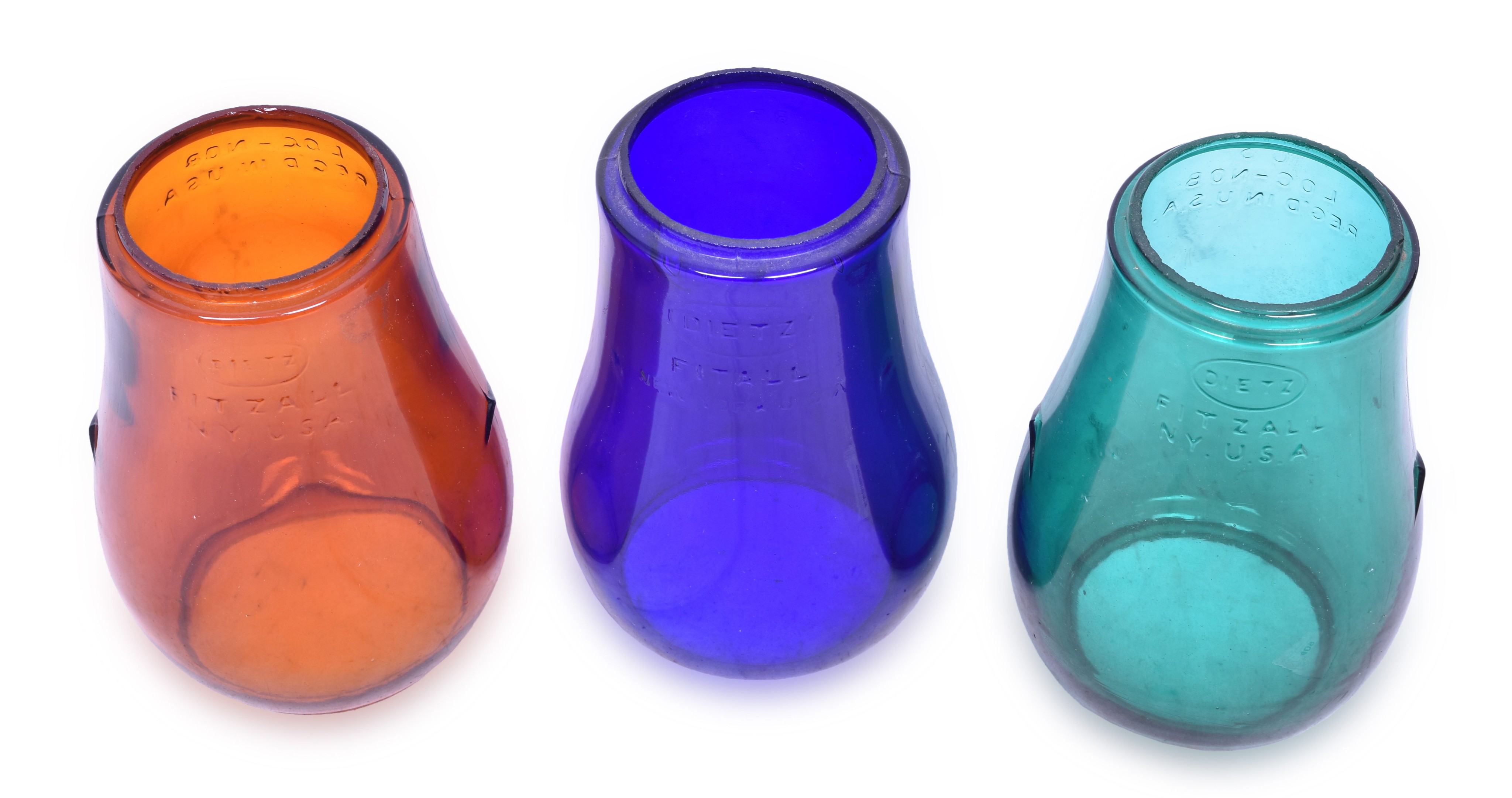 409 - Three Dietz Fitzall Colored Lantern Globes - RSA Signal Yellow, Blue, and Green thumbnail