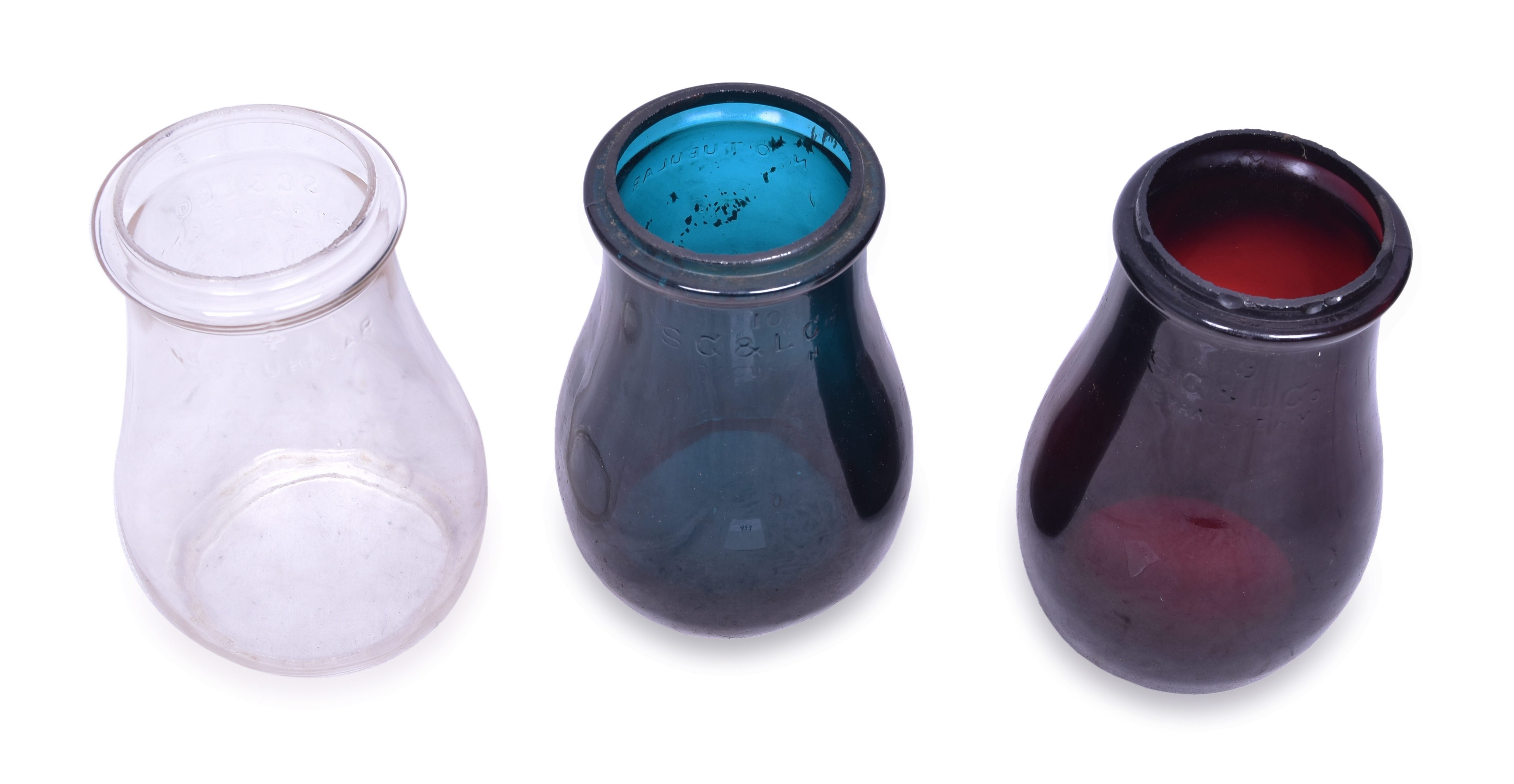 411 - Three Steam Gauge and Lantern Colored Lantern Globes. thumbnail