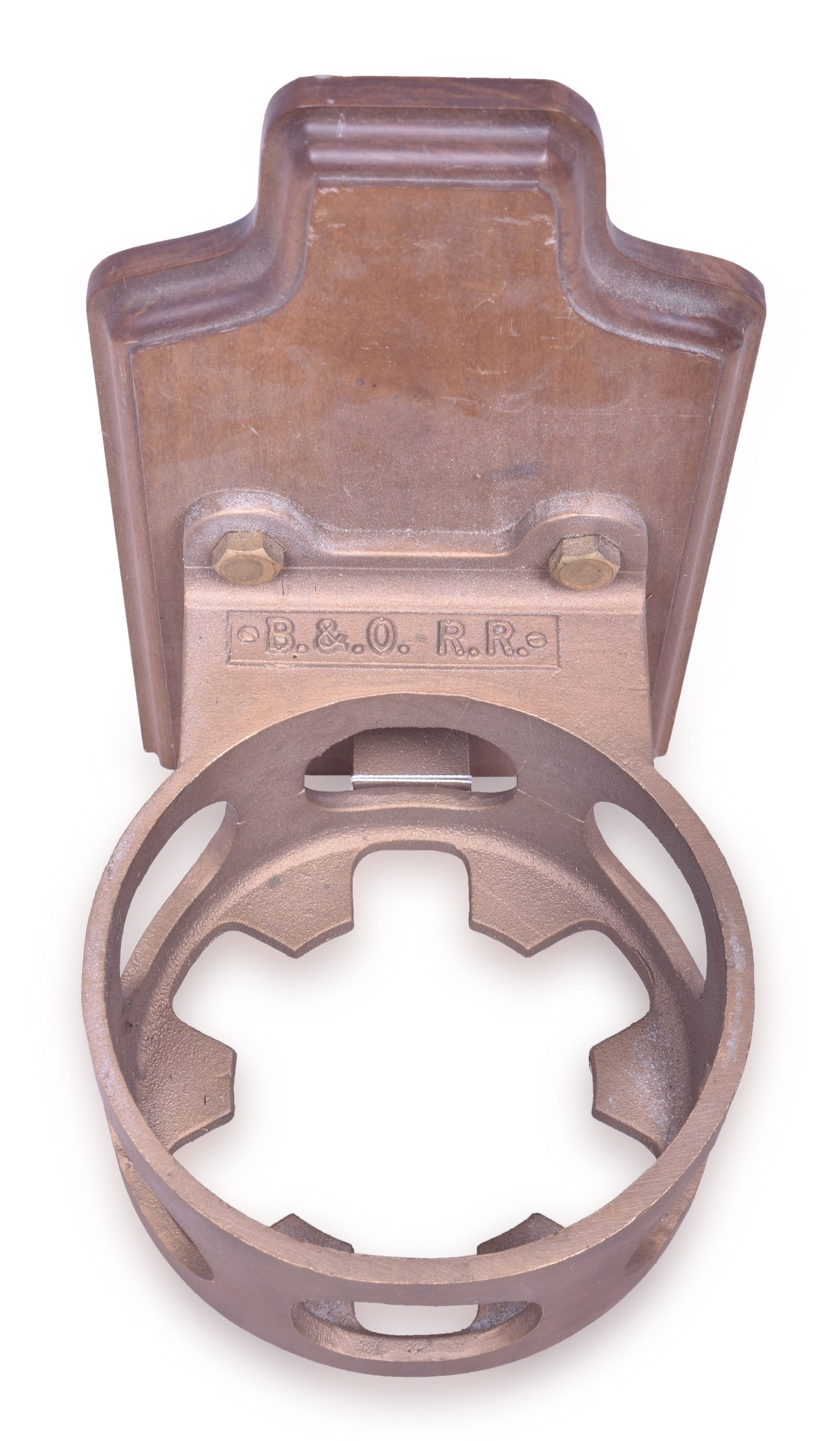 454 - Cast Brass Baltimore and Ohio Locomotive Lantern Holder - Mounted to Wooden Plaque thumbnail