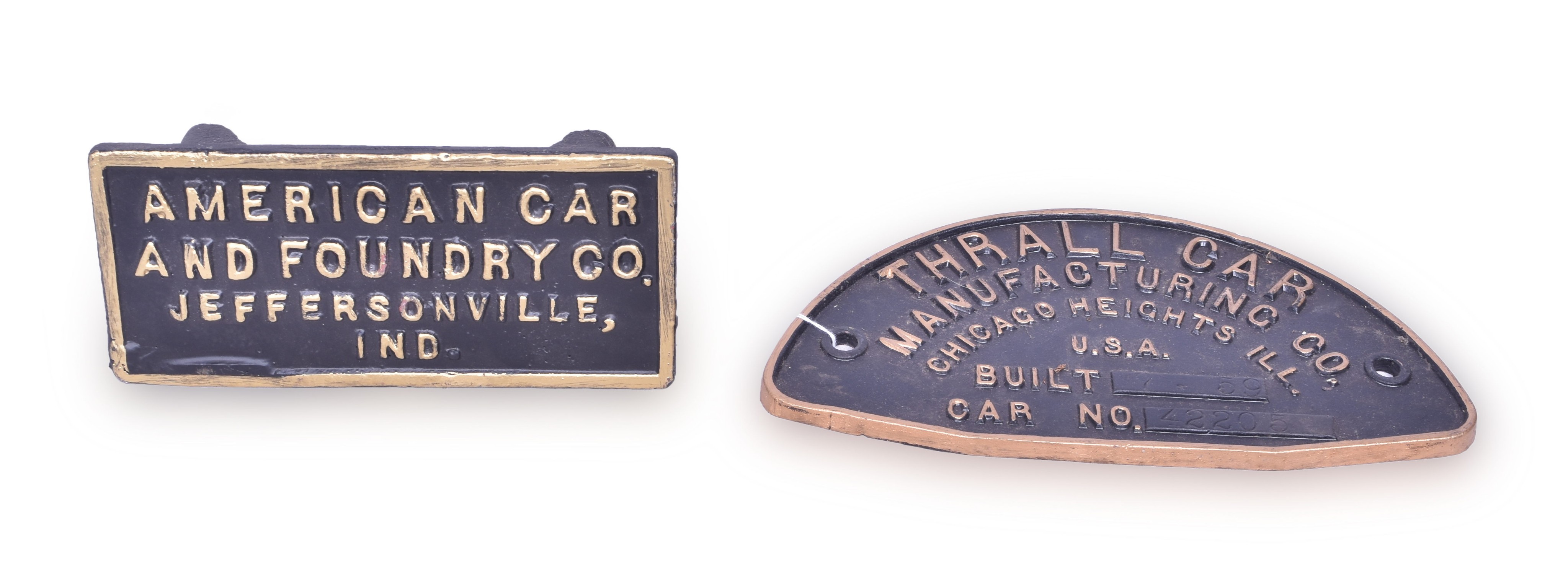 455 - Thrall Car Aluminum Builders Plate and American Car and Foundry Cast Iron Plate thumbnail