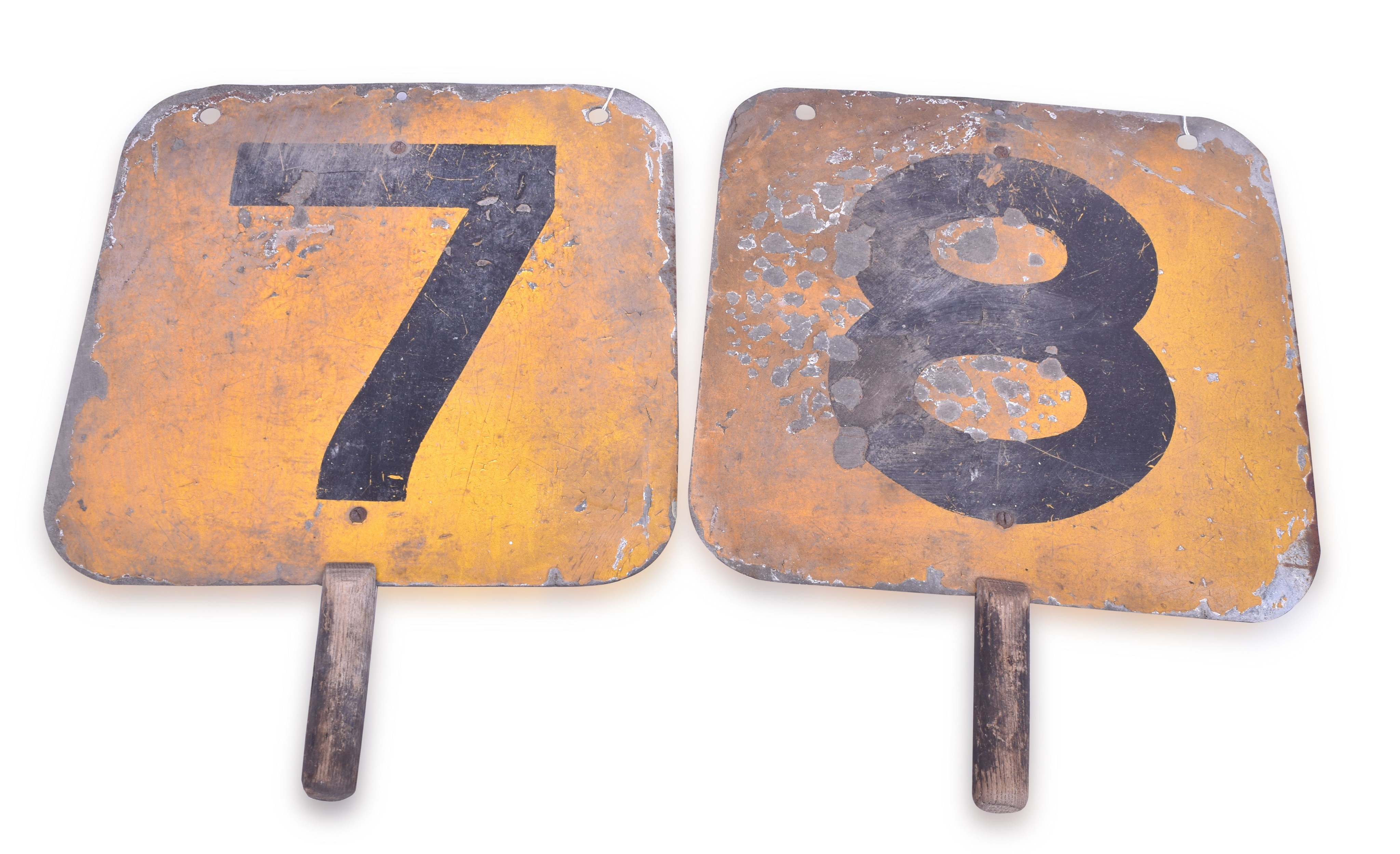 465 - Pair of Hand Held Painted Railroad Number Signs thumbnail